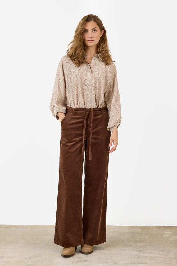 Chemise imprimée à manches longues – Beige ou marine