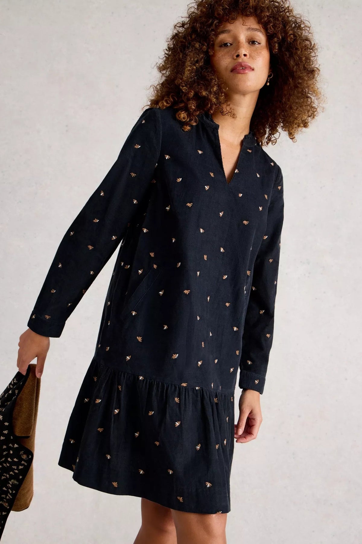 WS Daria Robe corduroy broderies éventails