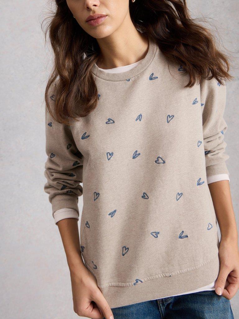 White Stuff Heart - Chandail Brodé Cœur Gris chiné
