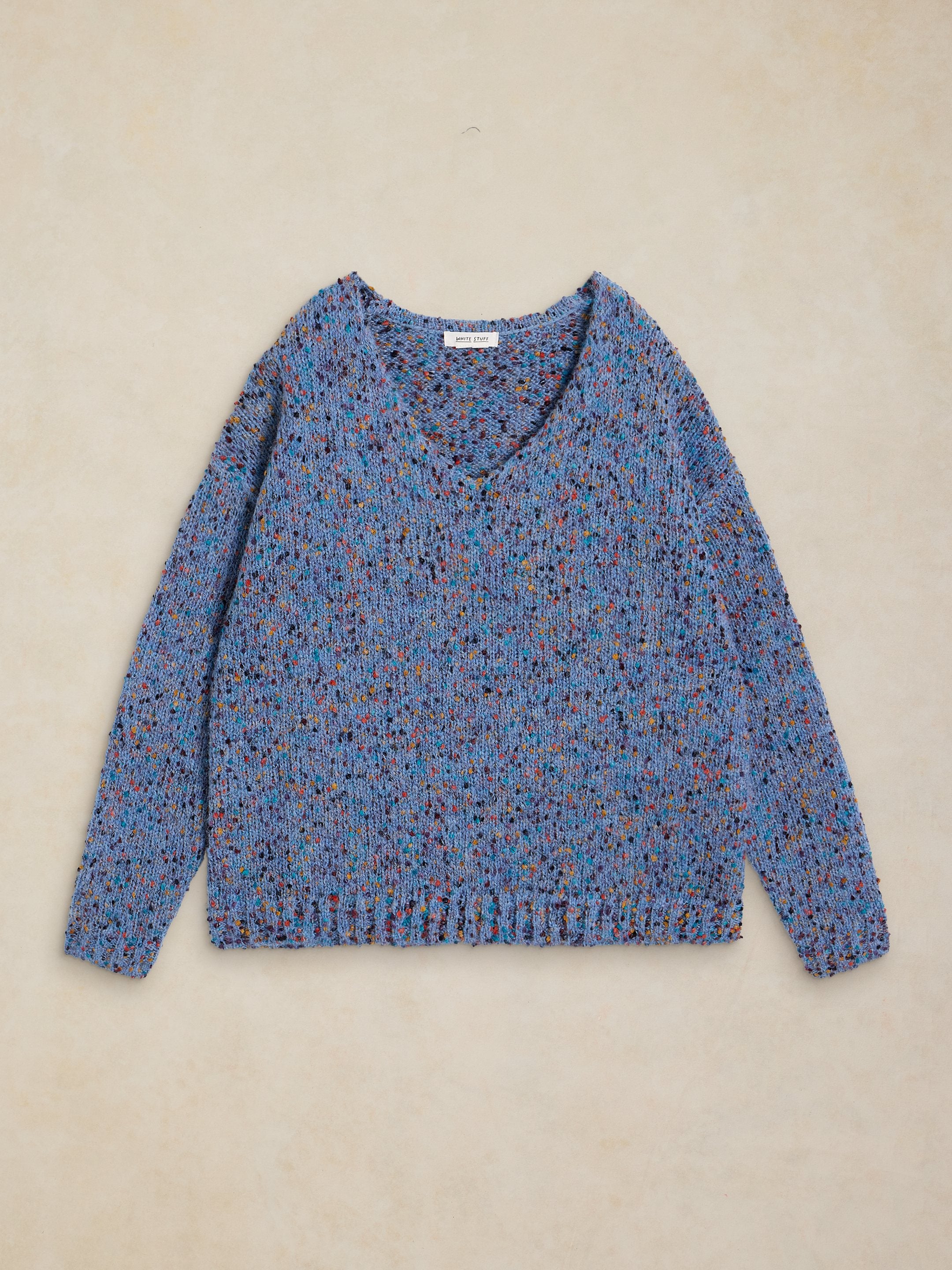 Pull à col en V bleu chiné