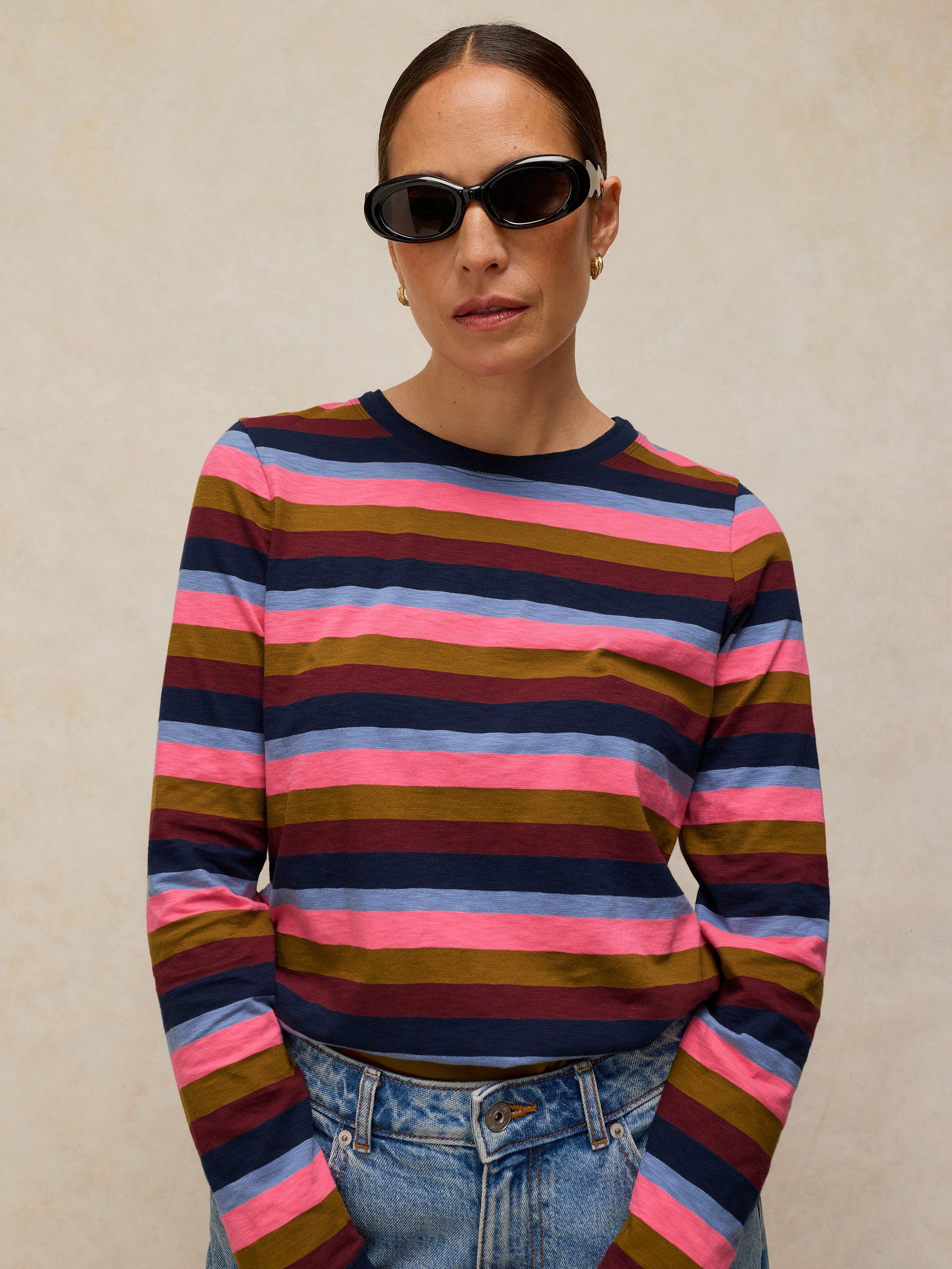 Pull rayé rose multicolore