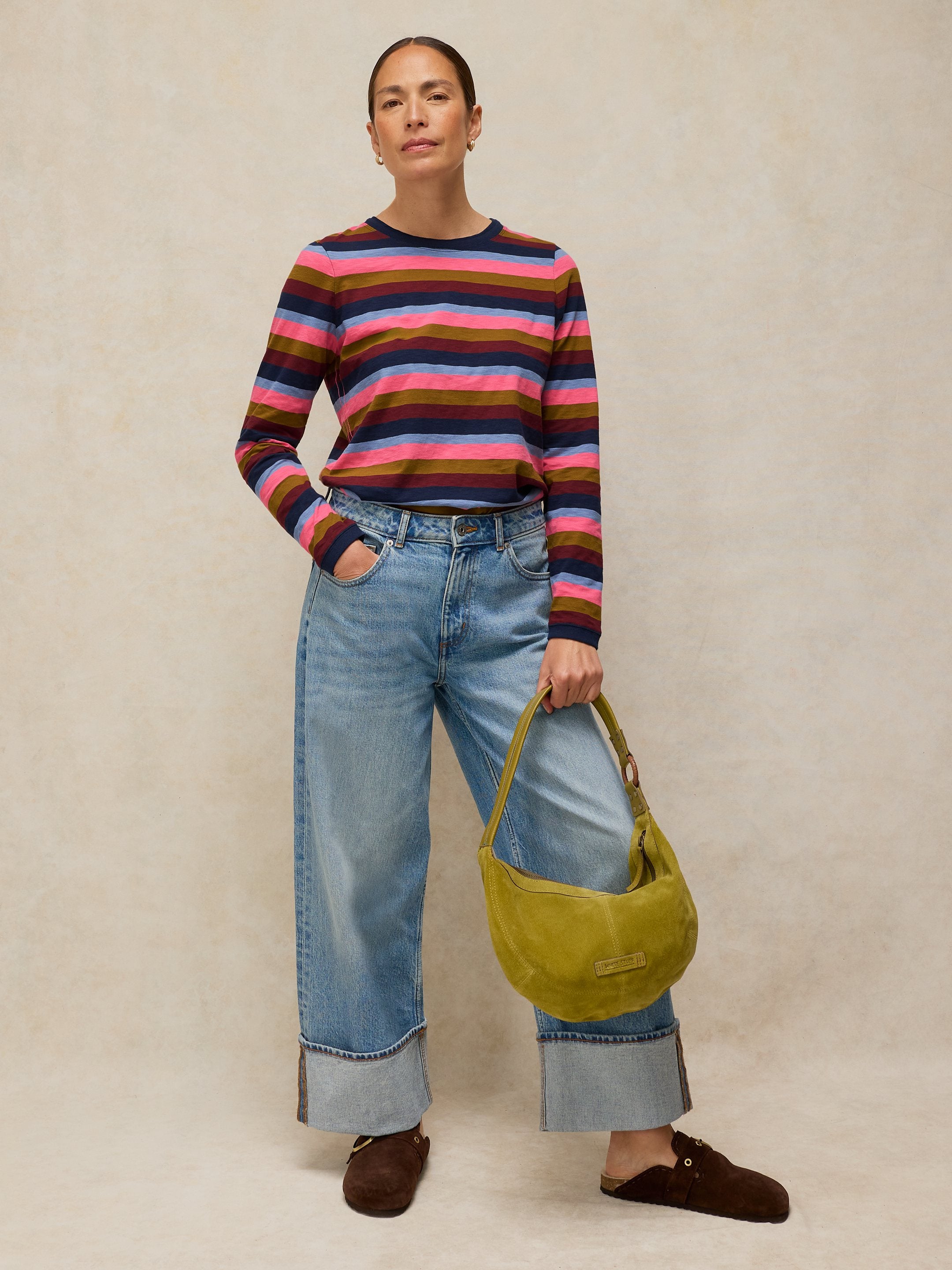 Pull rayé rose multicolore