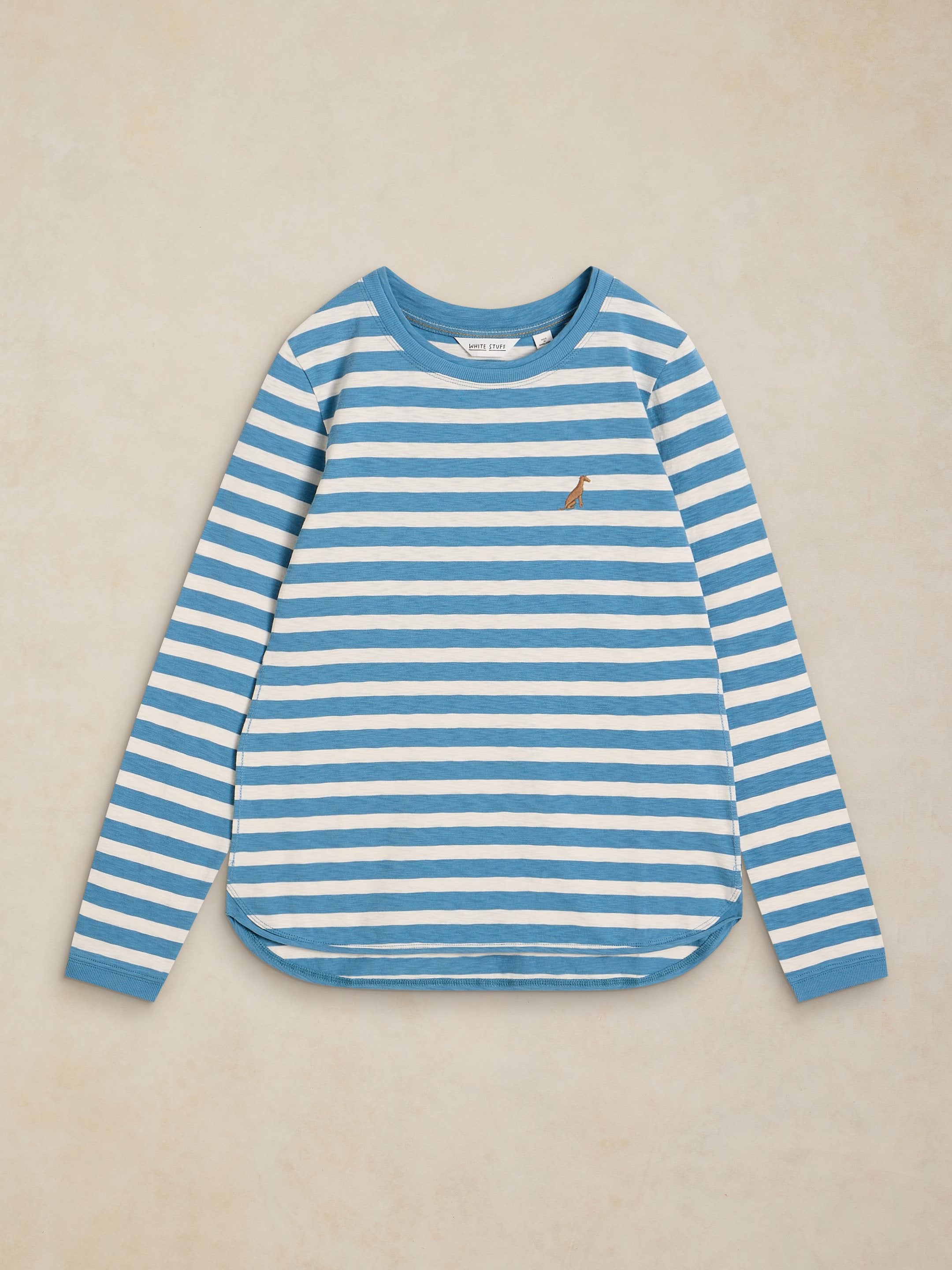 Pull bleu et blanc avec broderie