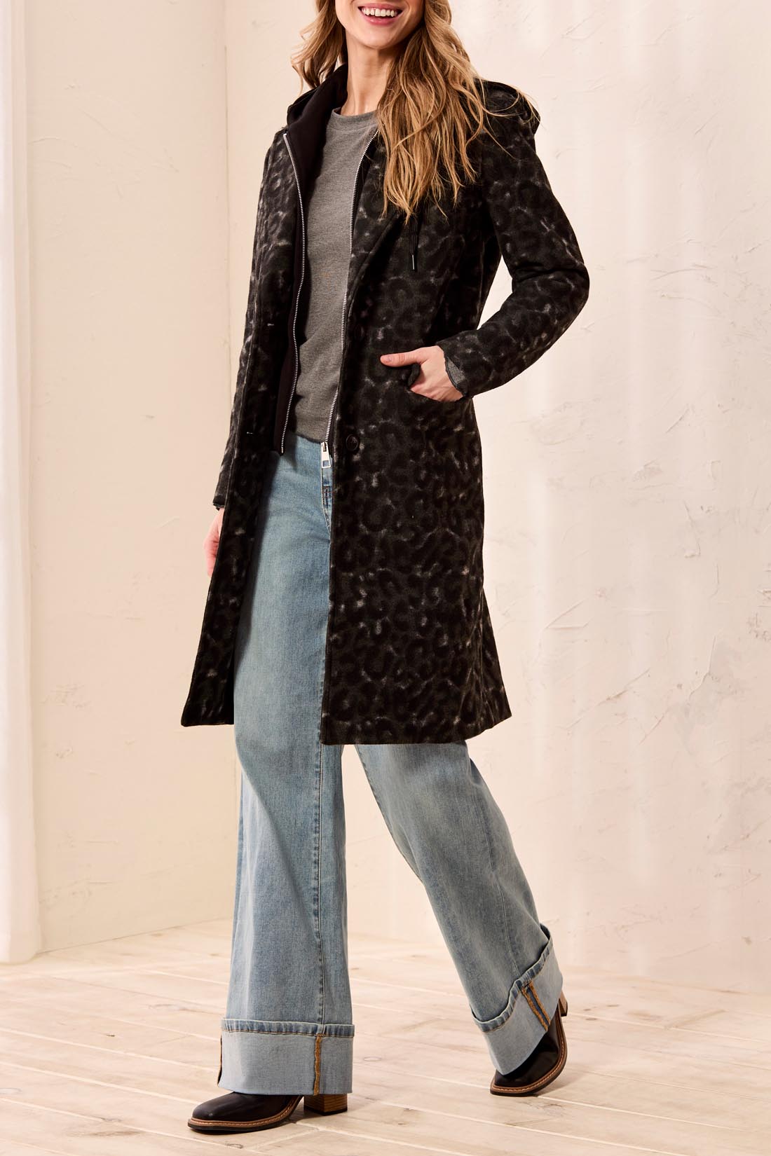 Manteau long à imprimé léopard