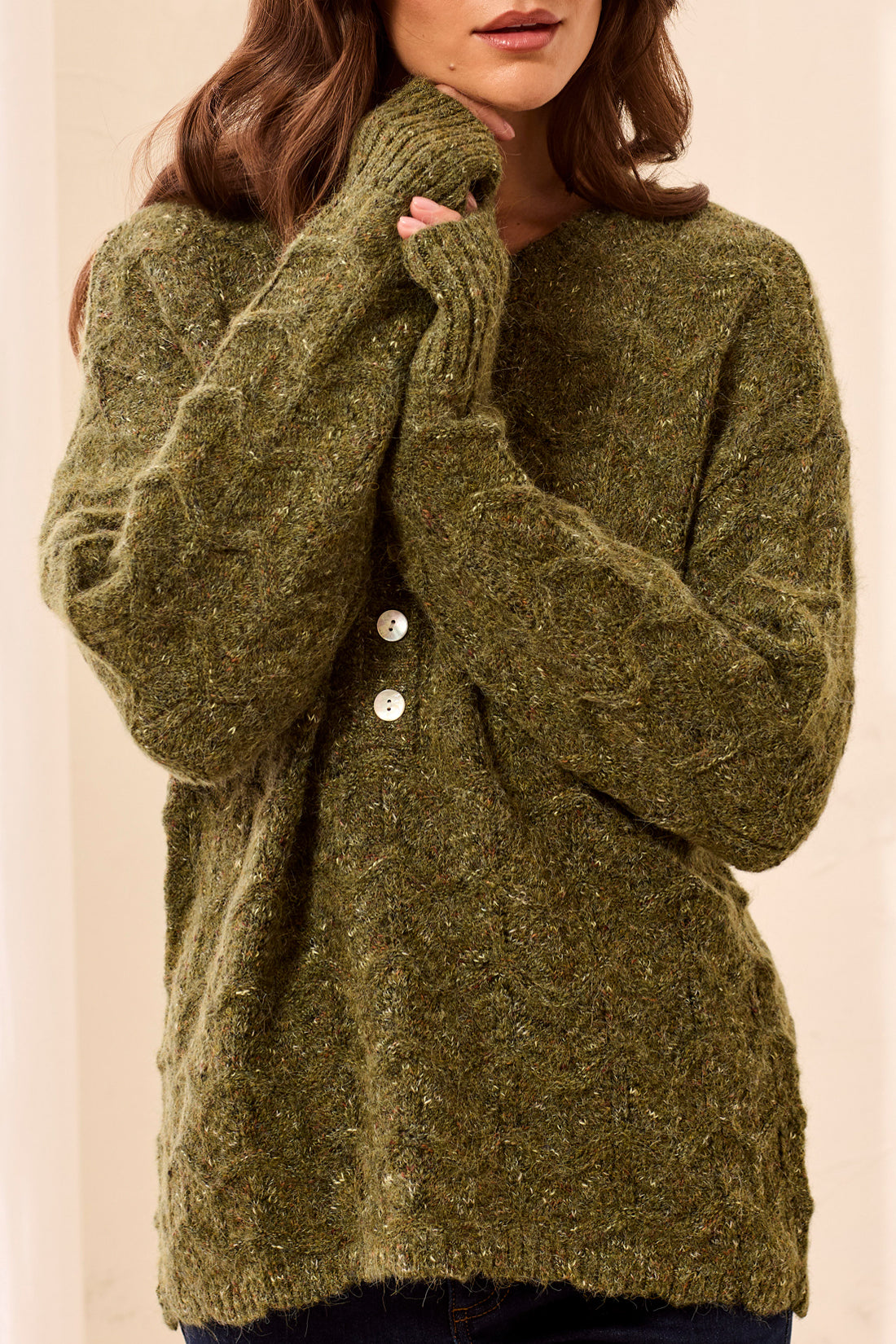 Pull duveteux vert cèdre