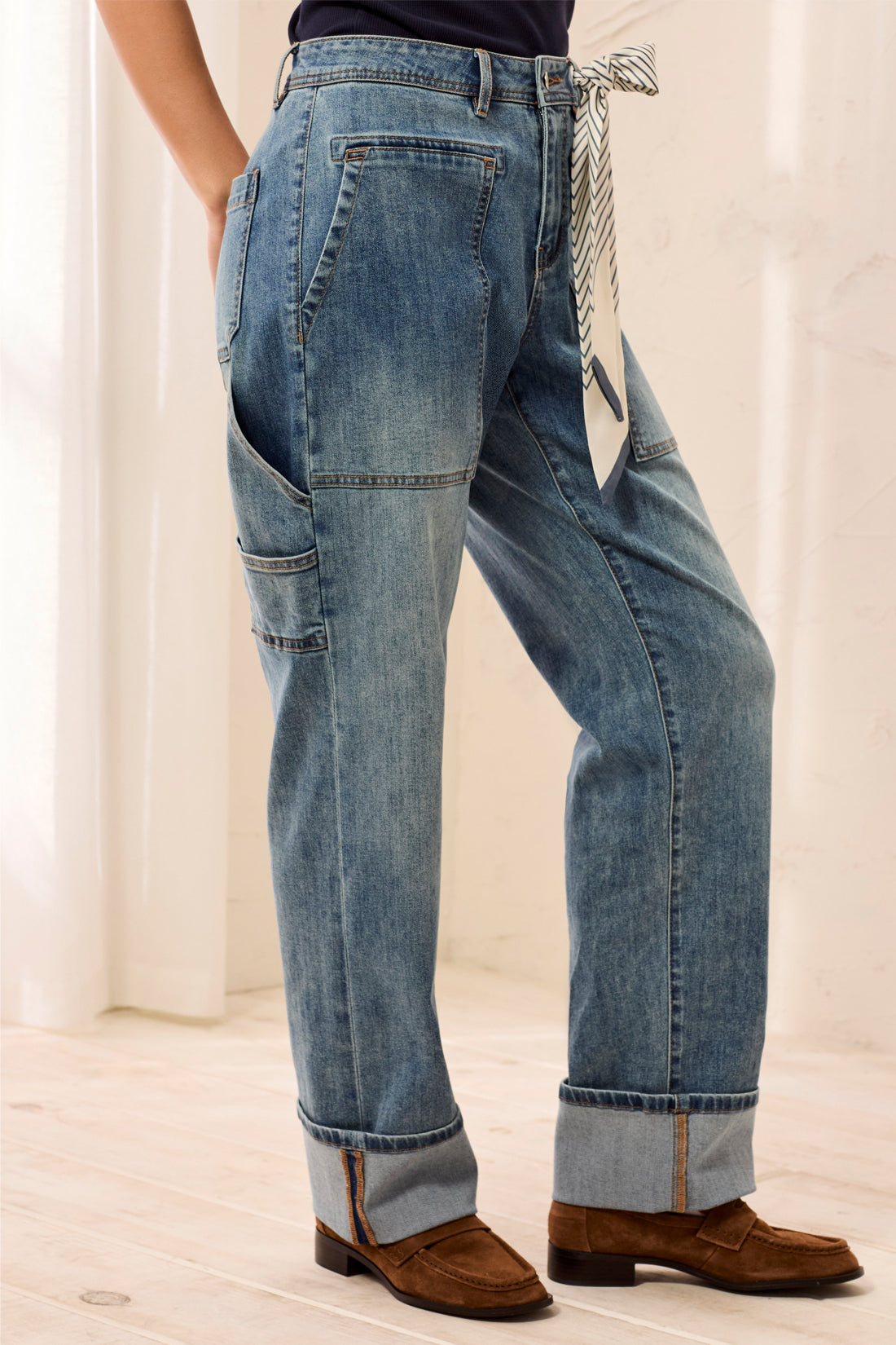 Jean cargo coupe droite bleu délavé