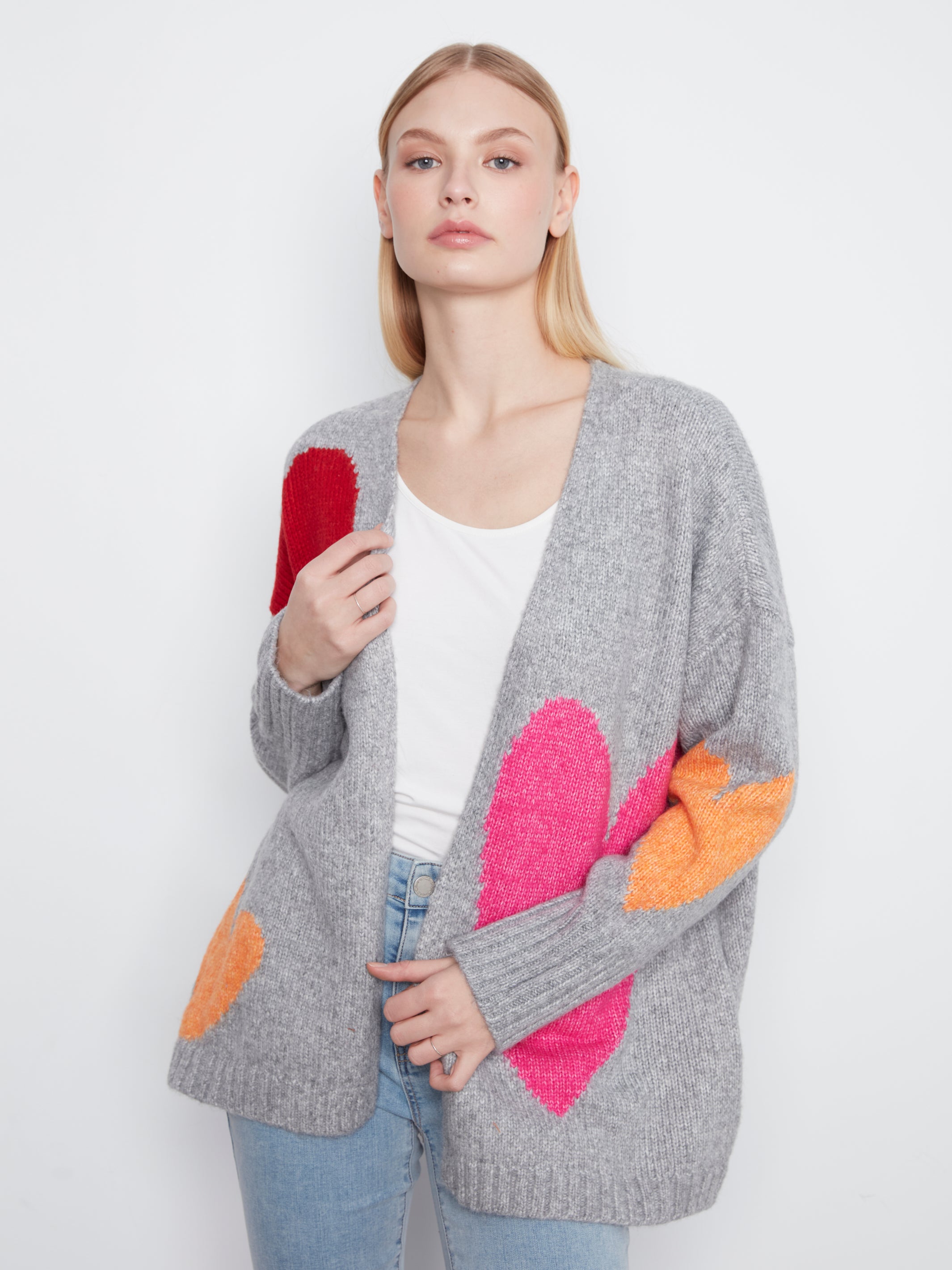 Cardigan surdimensionné avec cœurs colorés