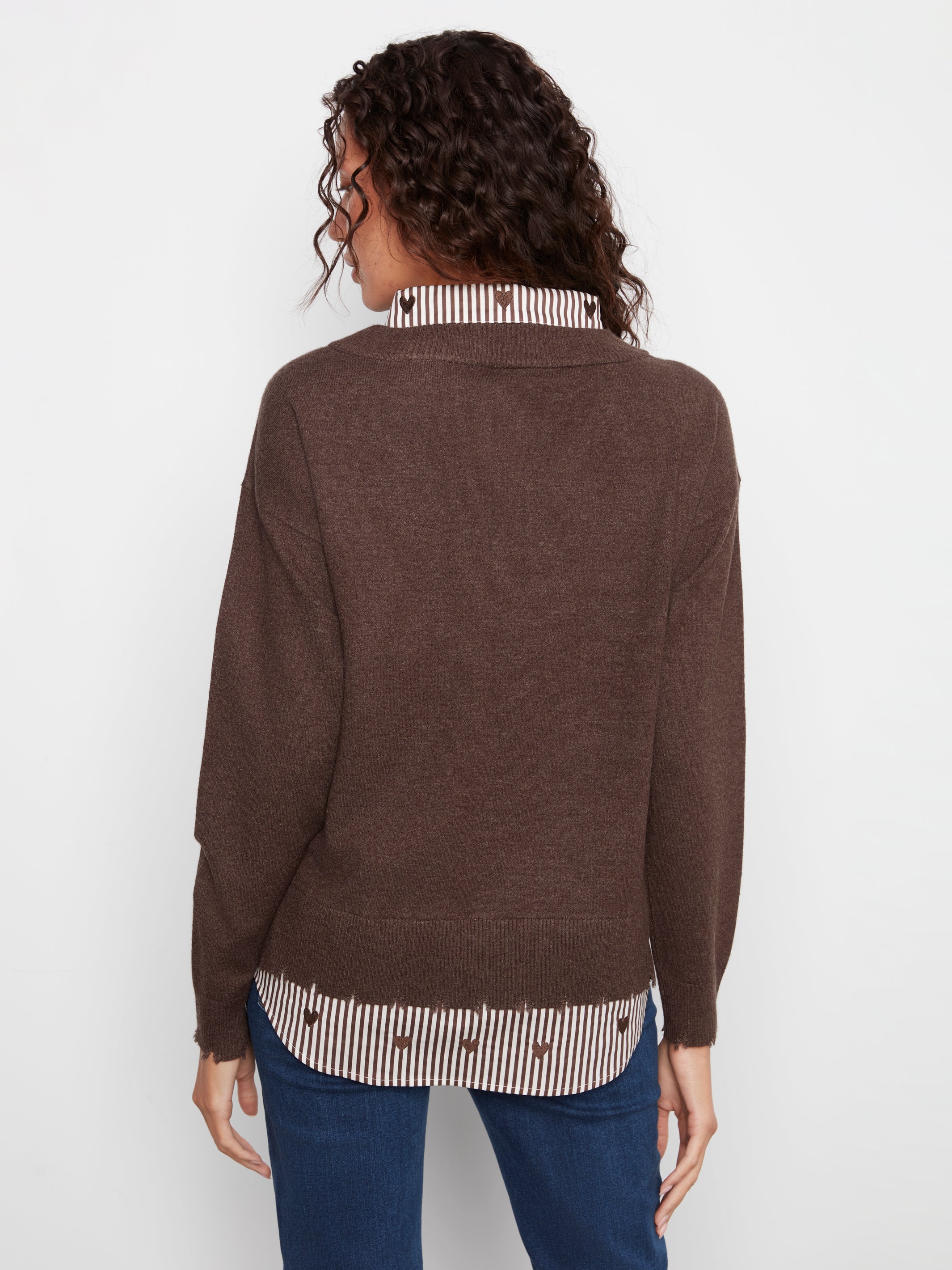 Pull col en V café chiné