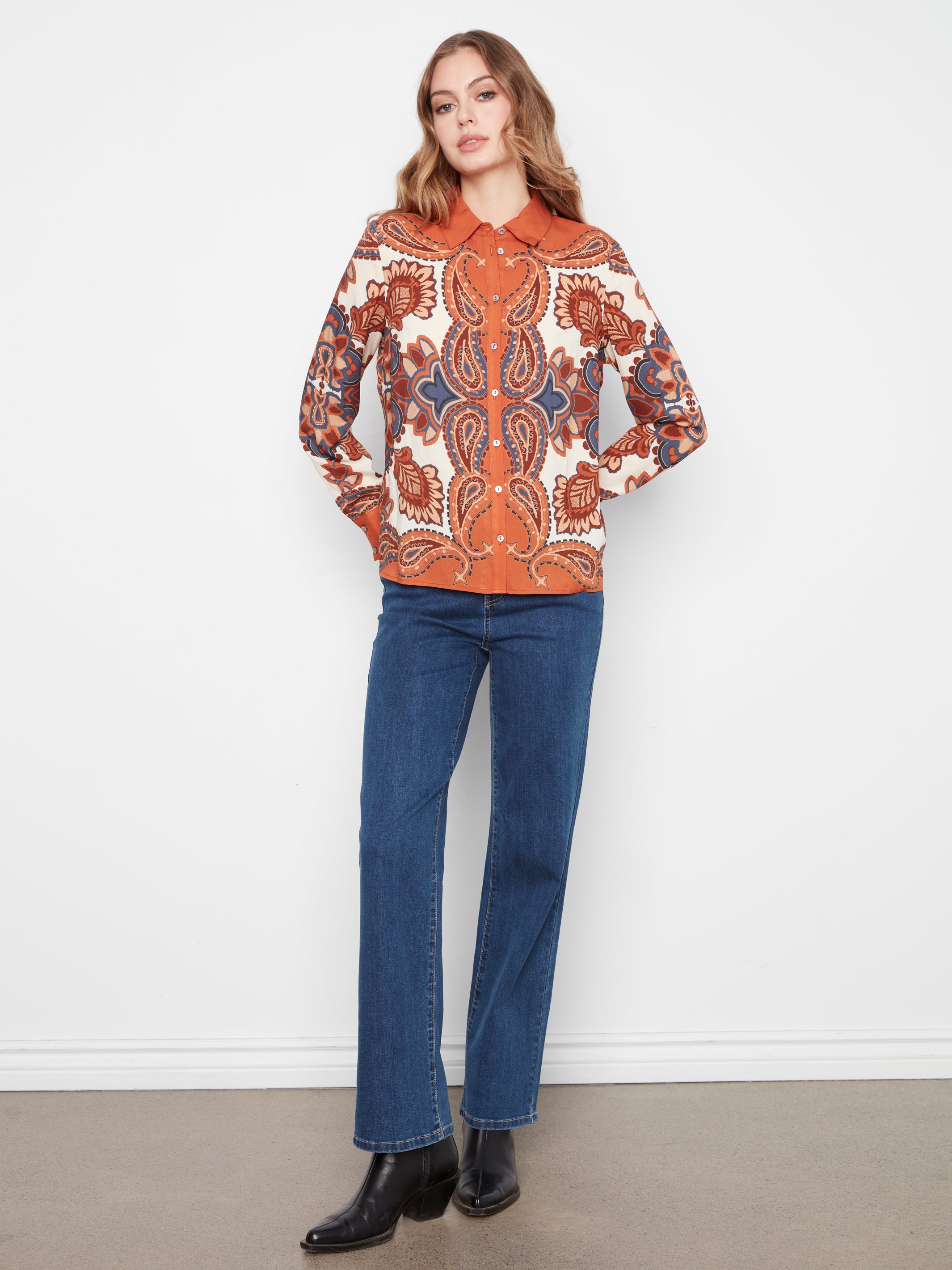 Chemise boutonnée à imprimé boteh