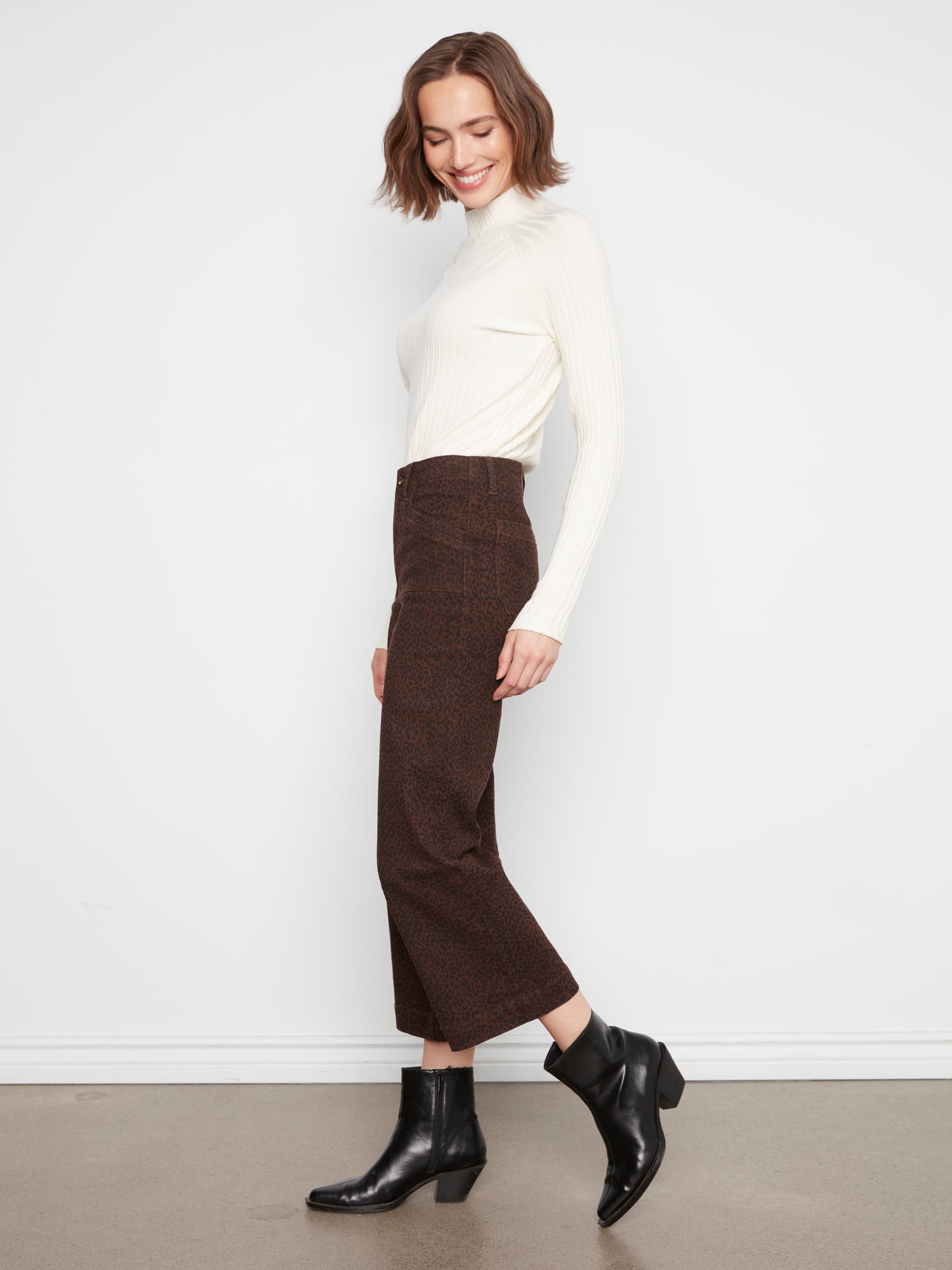 Pantalon à jambes larges léopard brun