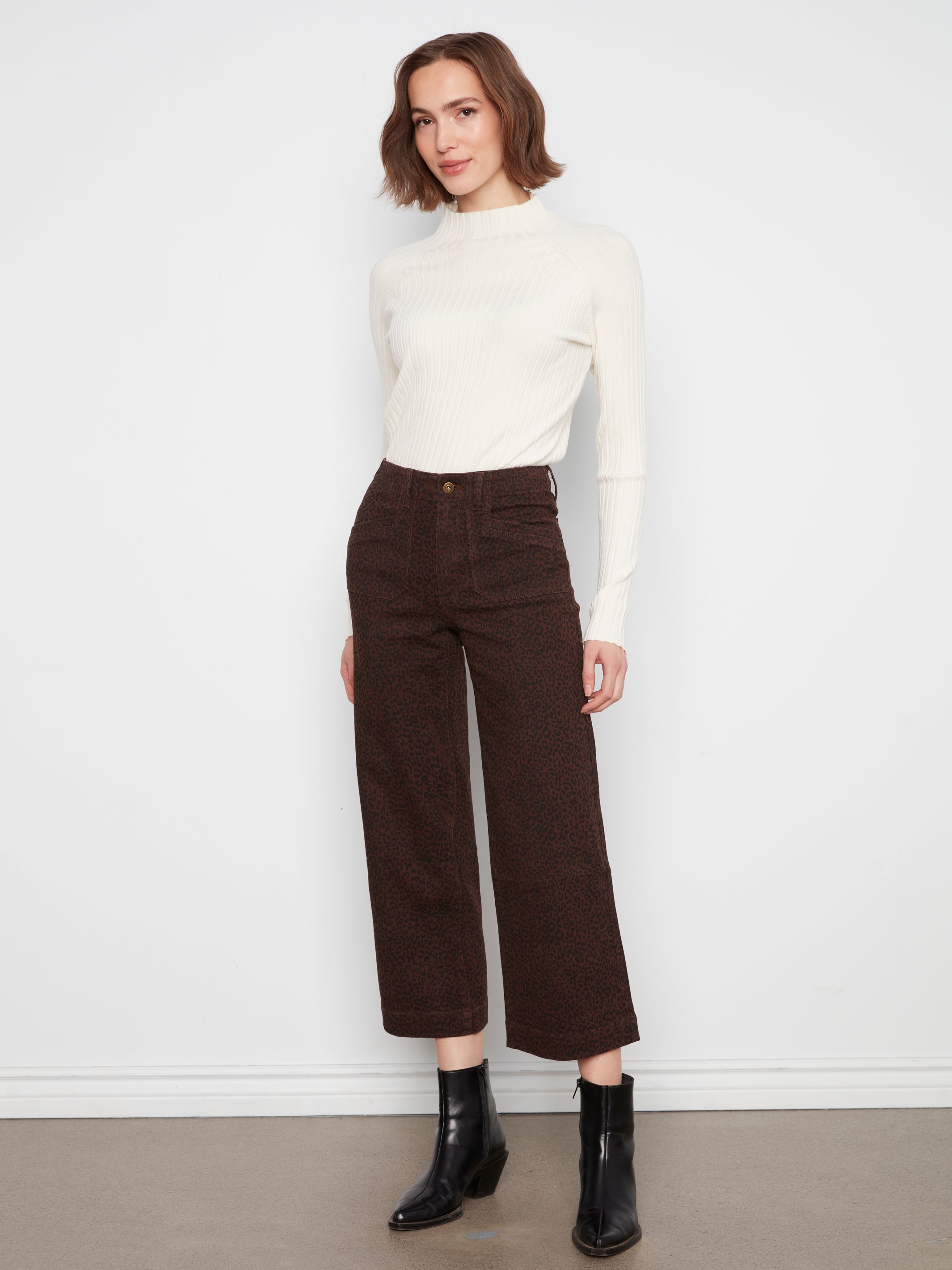 Pantalon à jambes larges léopard brun