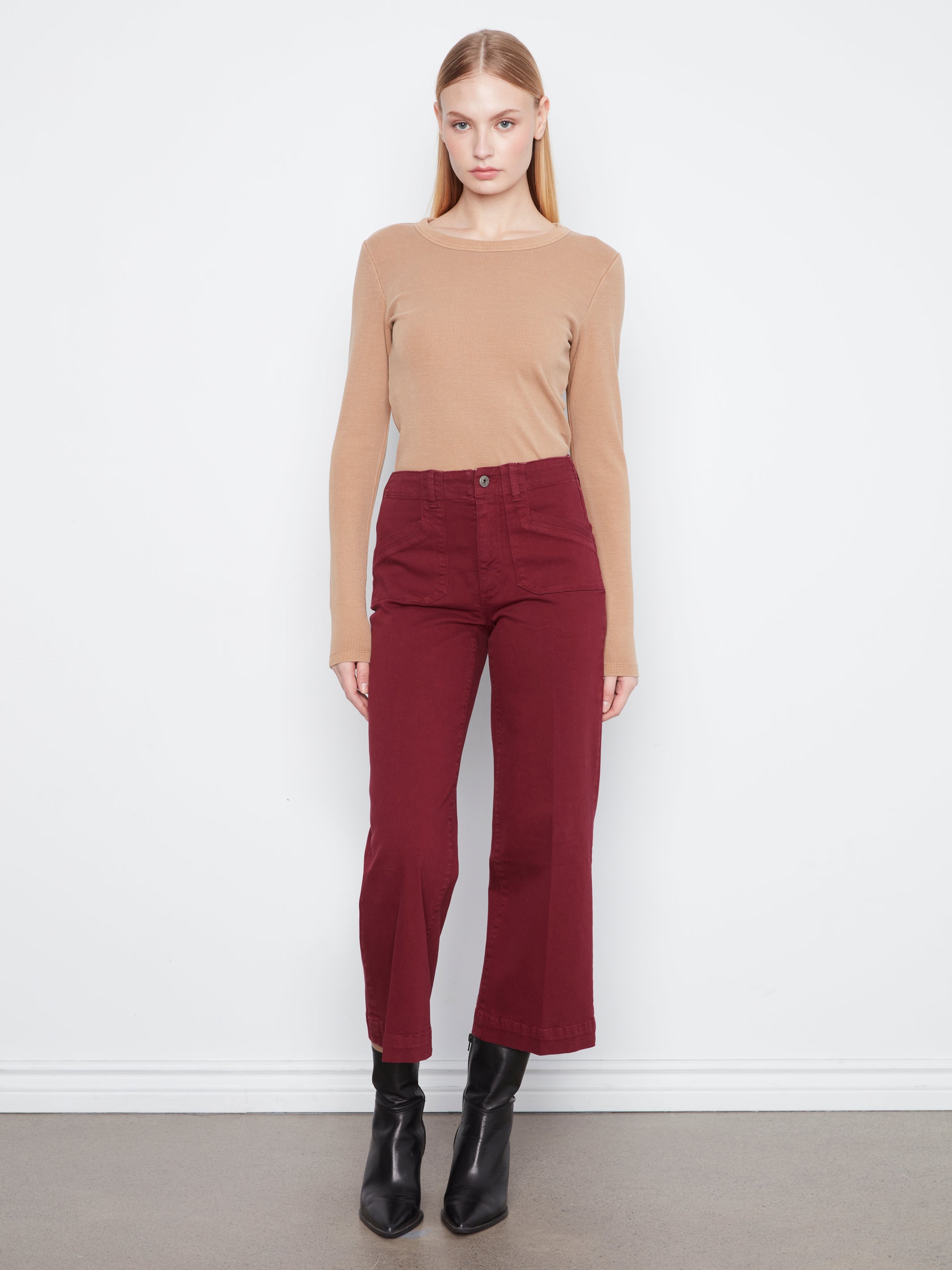 Pantalon large à taille haute merlot