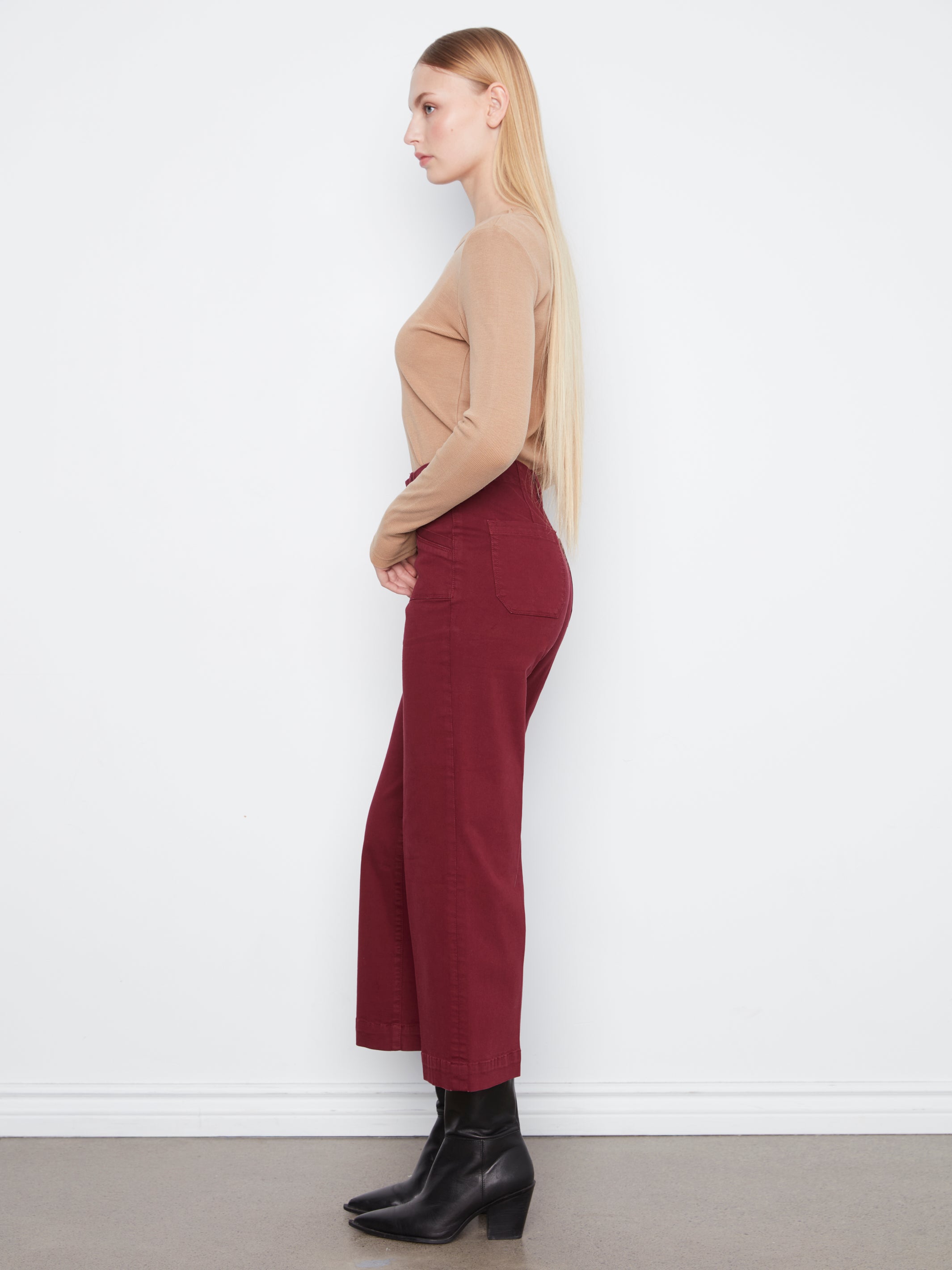 Pantalon large à taille haute merlot