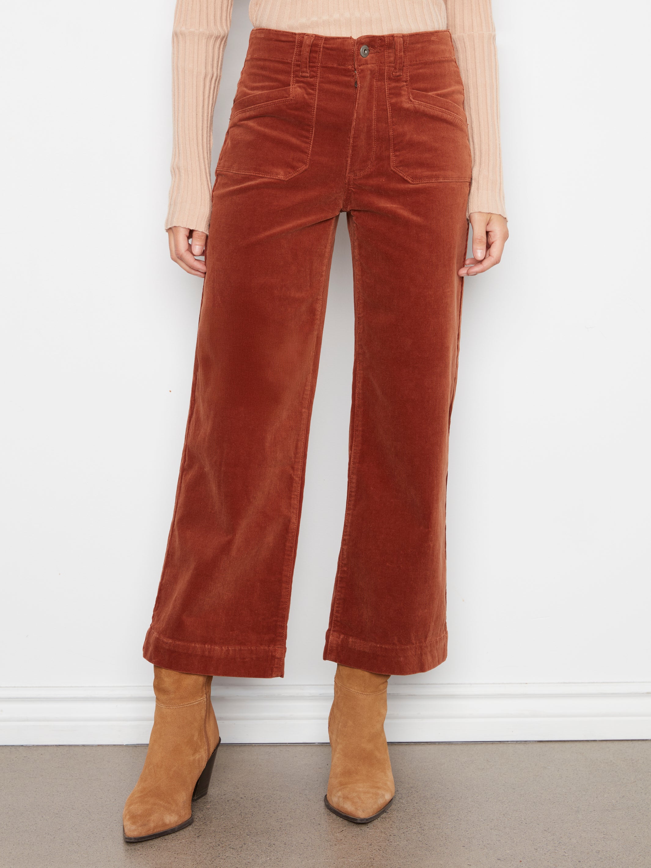 Pantalon écourté extensible à jambe large - Gingembre
