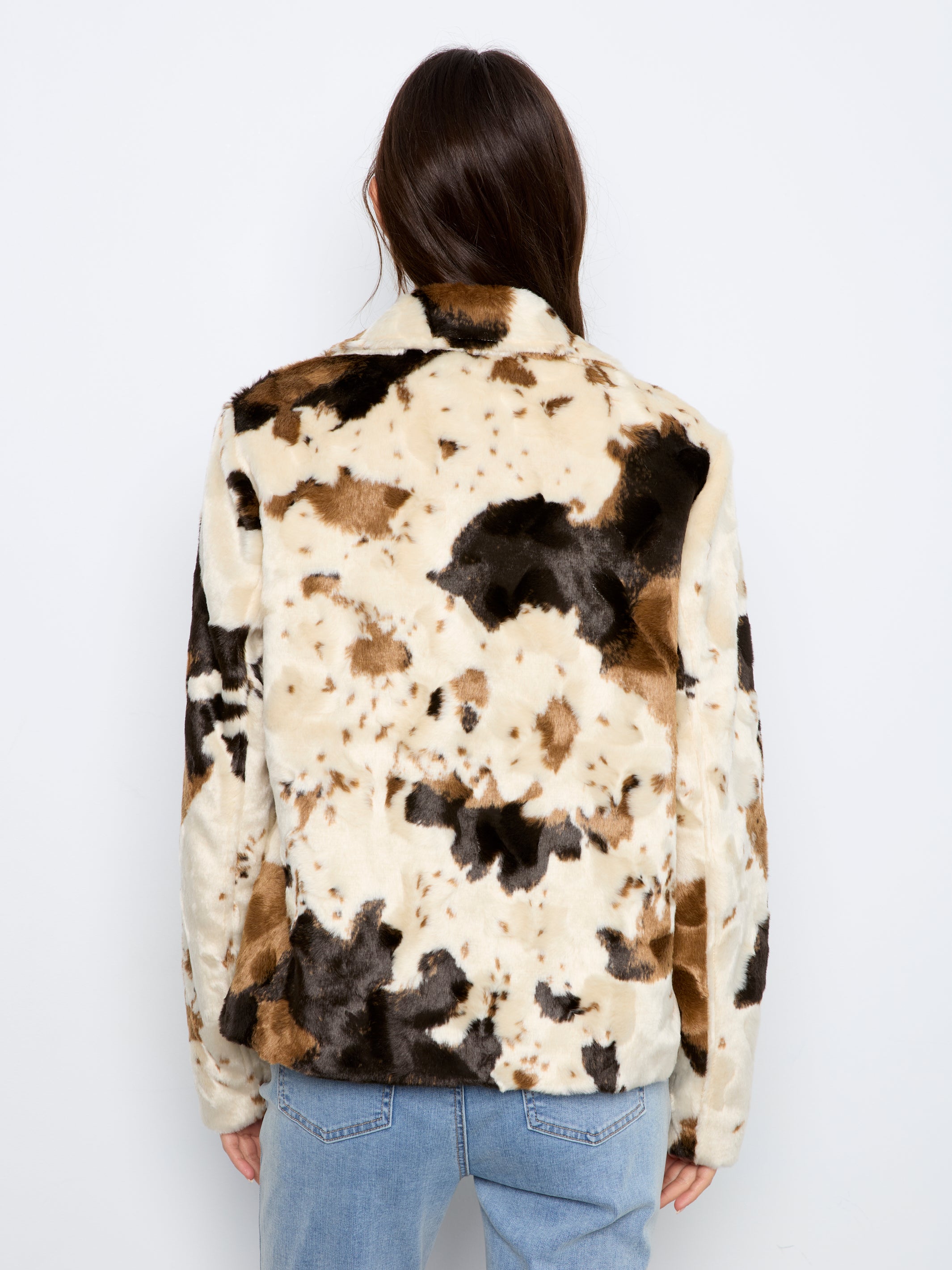 Veste en fausse fourrure à imprimé vache
