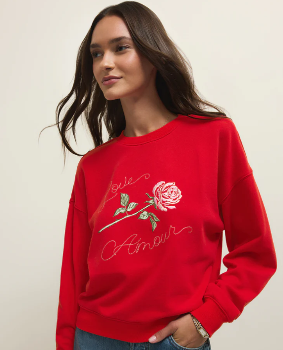 Chandail Molleton First Date - Kiss me red