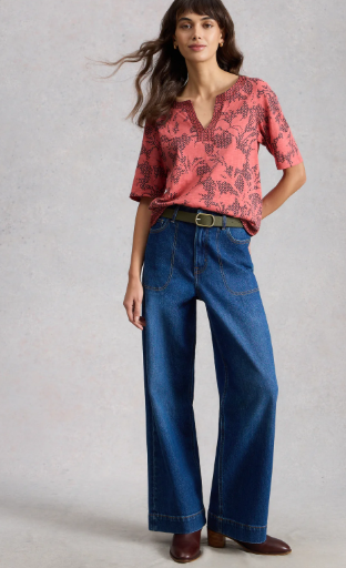 White Stuff Weaver - Haut Col Encolure pink print