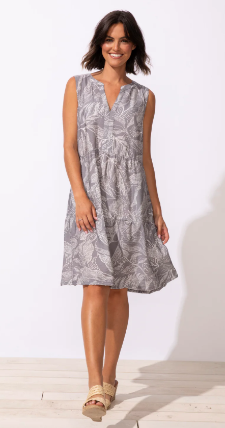 Escape - Robe Paradise Feuilles Pointillées - Fog