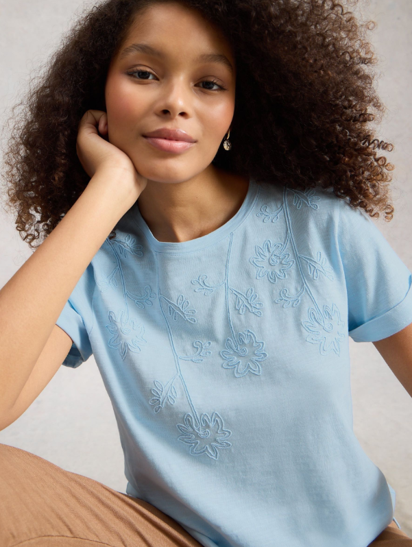 T-shirt brodé Gina | Bleu moyen