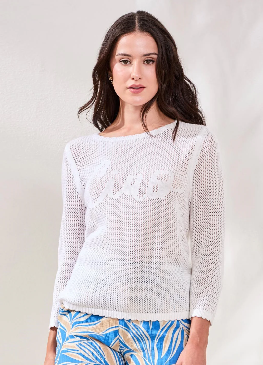 Tribal | Chandail col rond à manches trois quarts - Printemps 2026 - white