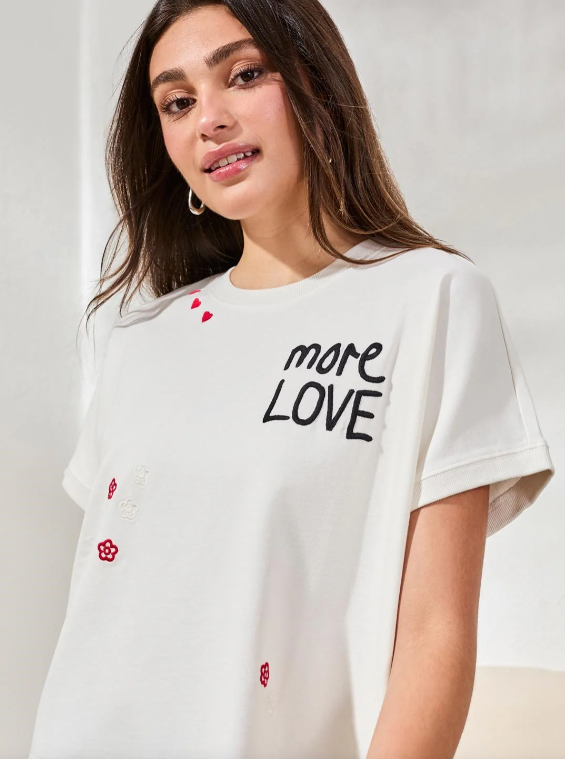 Tribal | Haut brodé à col rond et manches Dolman - Printemps 2026 - white