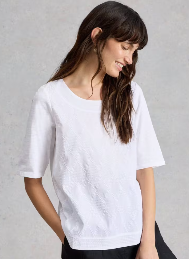 White Stuff | T-shirt brodé Weaver 445353 | Couleur Brilliant White