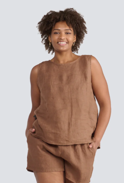 Jessica Laura | Camisole boutonnée en lin D8398 | Tabac