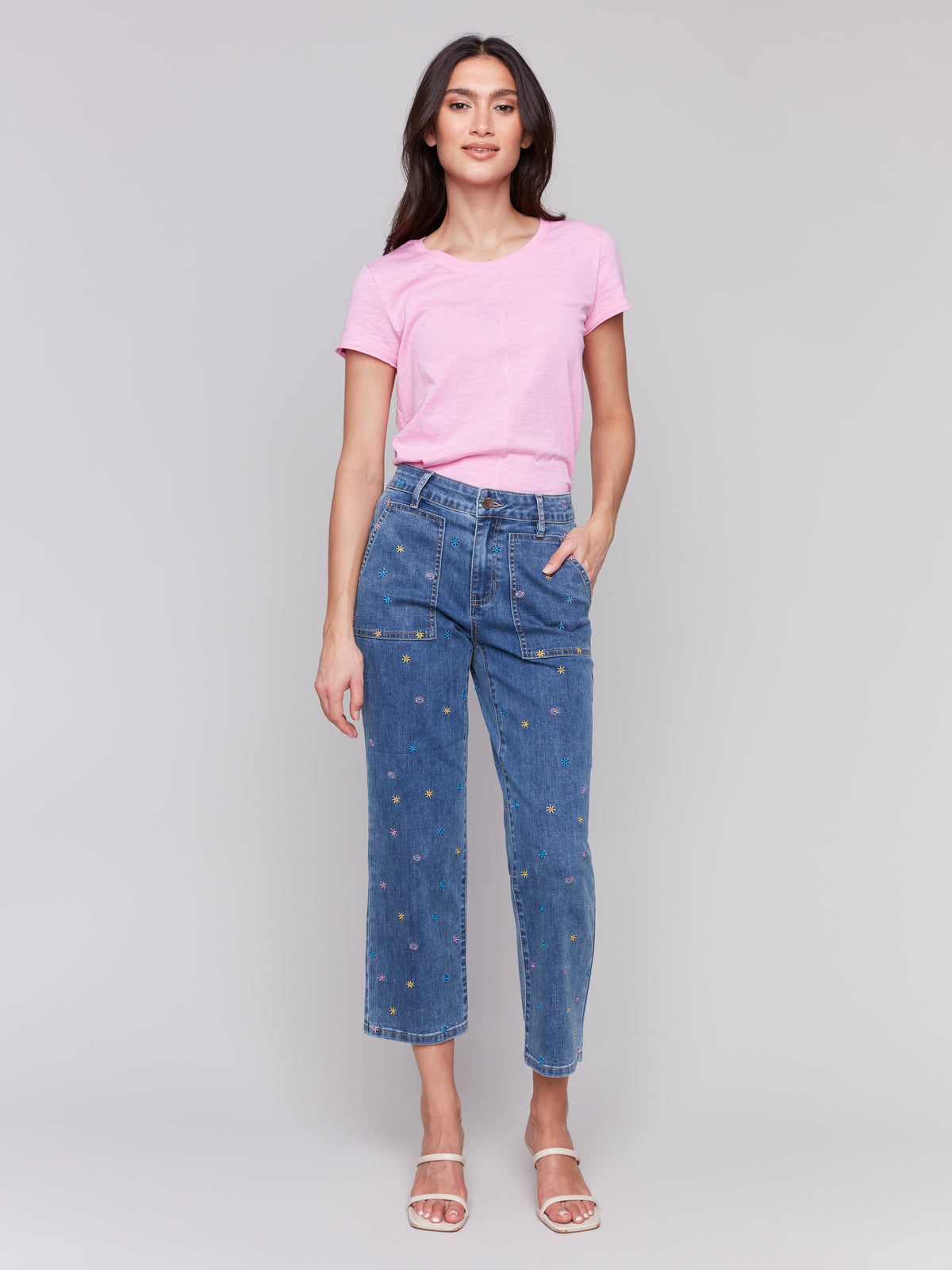 CB Jeans broderies de fleurs