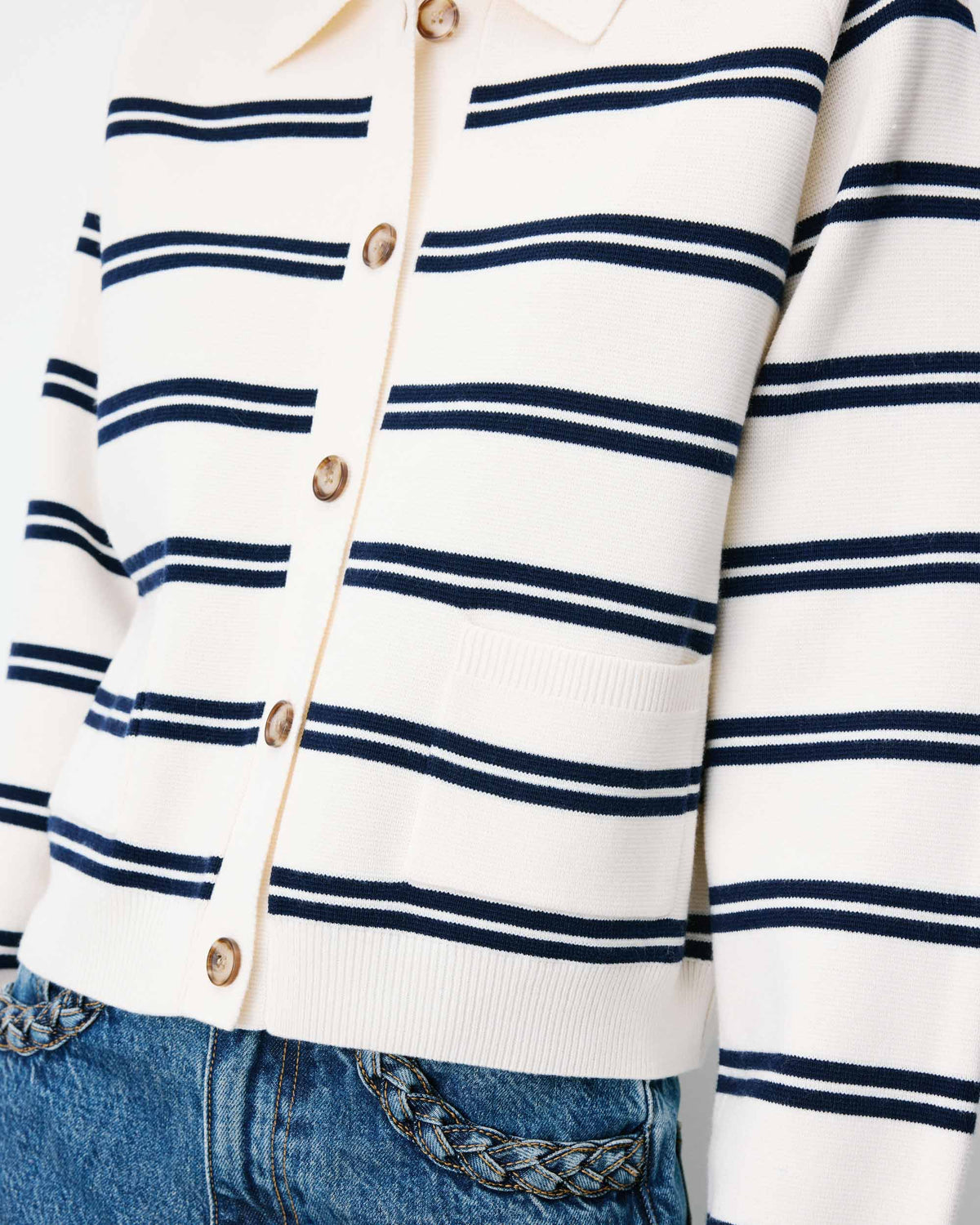 Cardigan rayé à col chemise Ardenis couleur écru