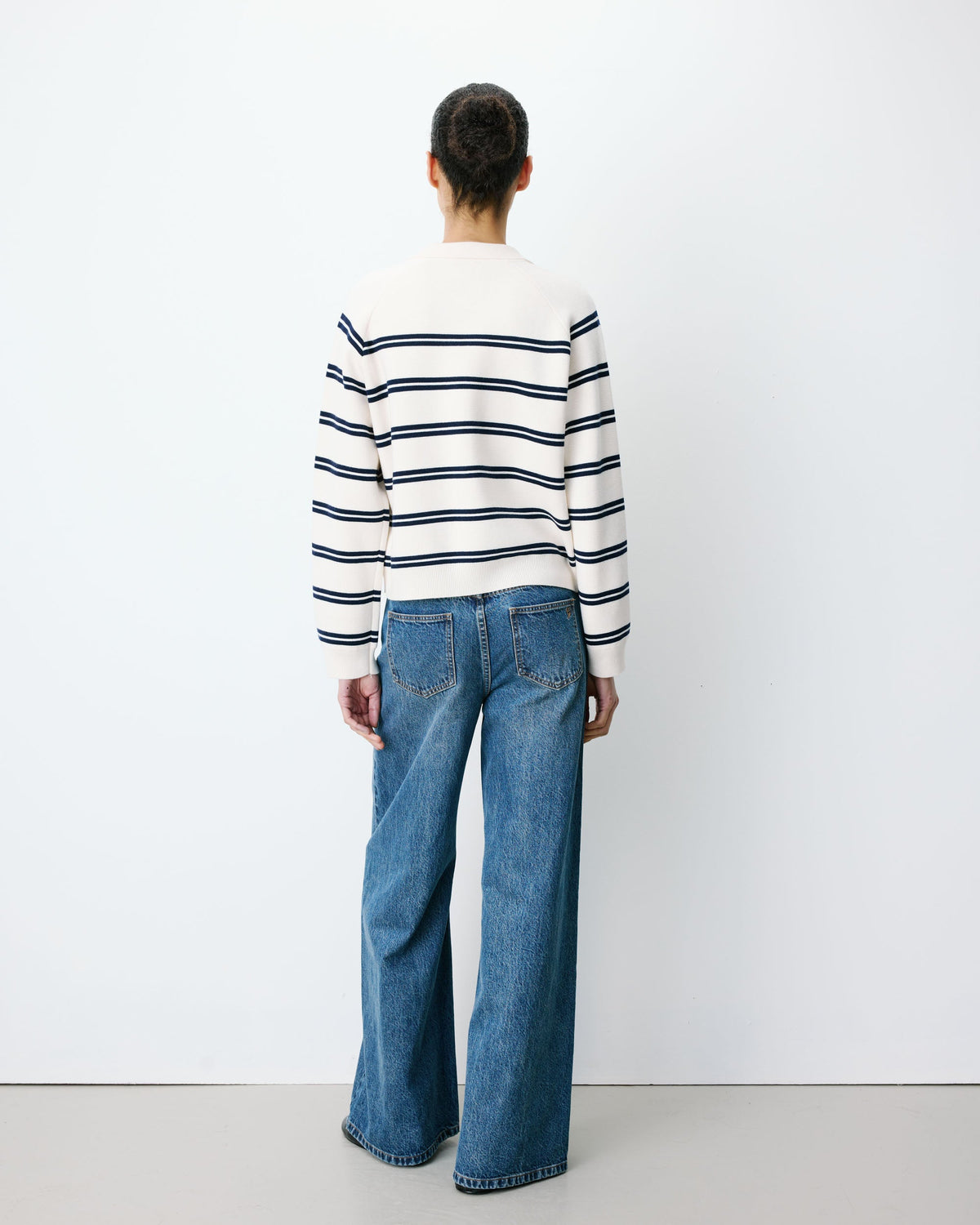 Cardigan rayé à col chemise Ardenis couleur écru