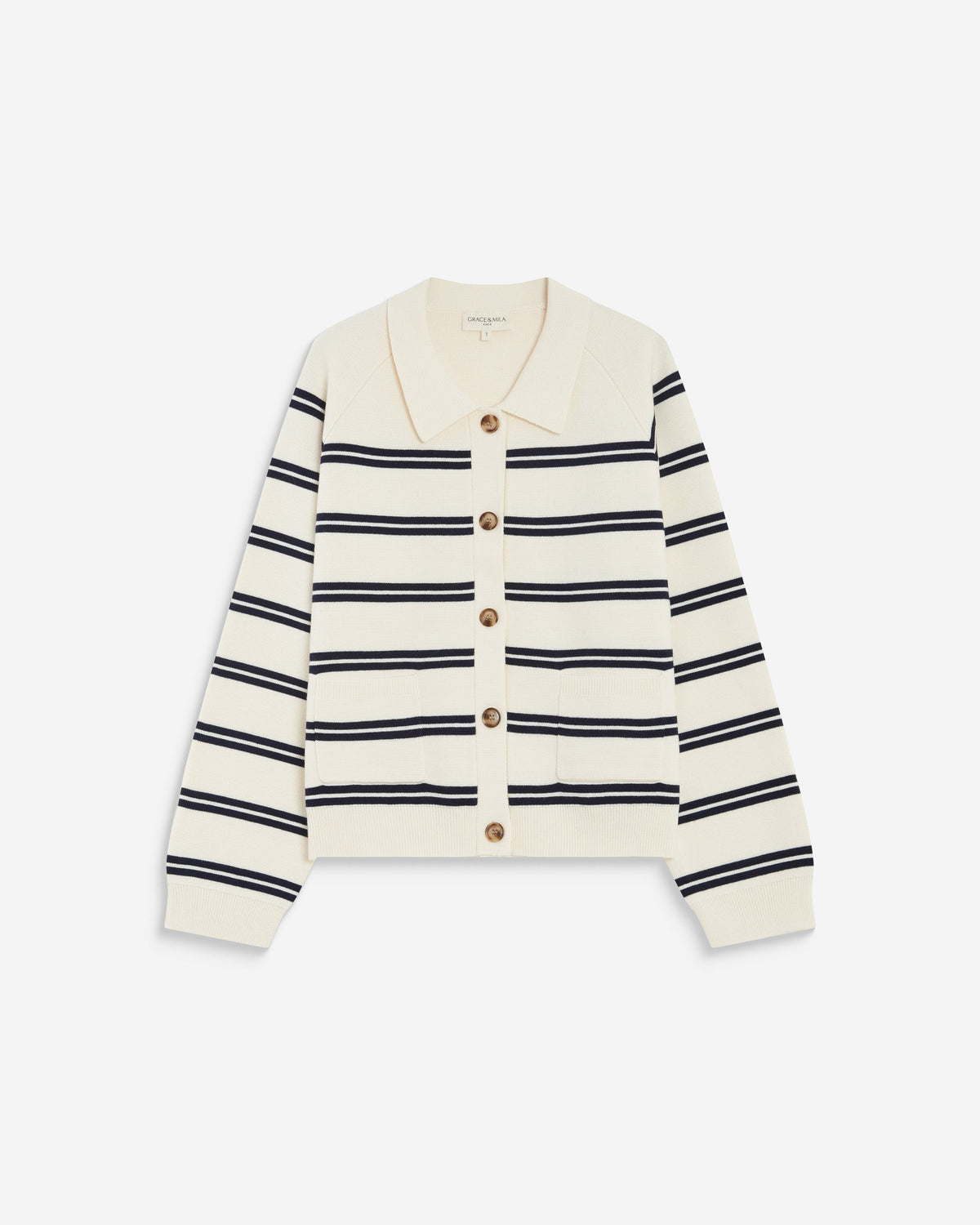 Cardigan rayé à col chemise Ardenis couleur écru