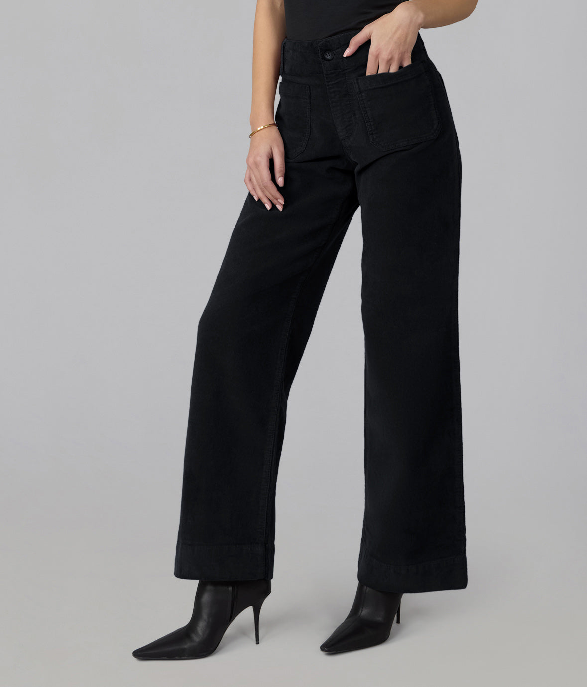 Pantalon Colette noir en velours cotelé