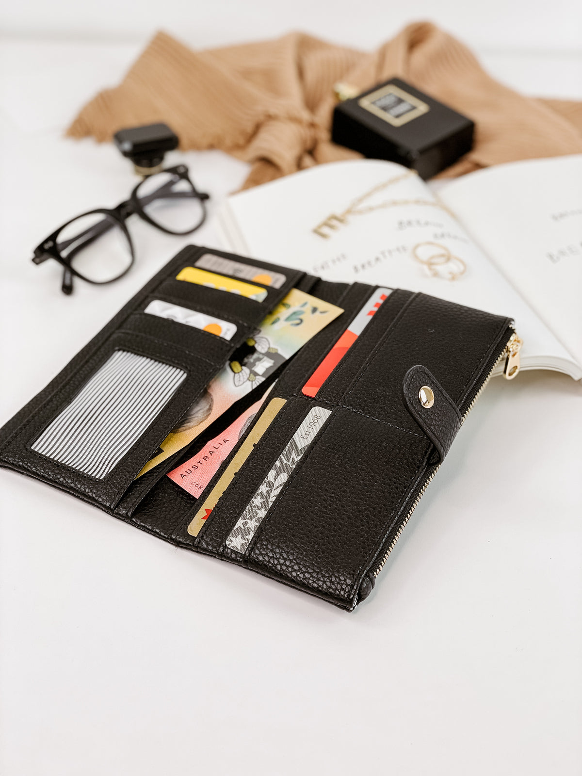 Portefeuille long Stella - Noir, chocolat ou olive