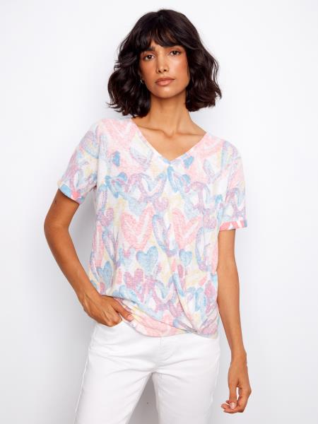 T-shirt col en V C1335Y - Arc-en-ciel