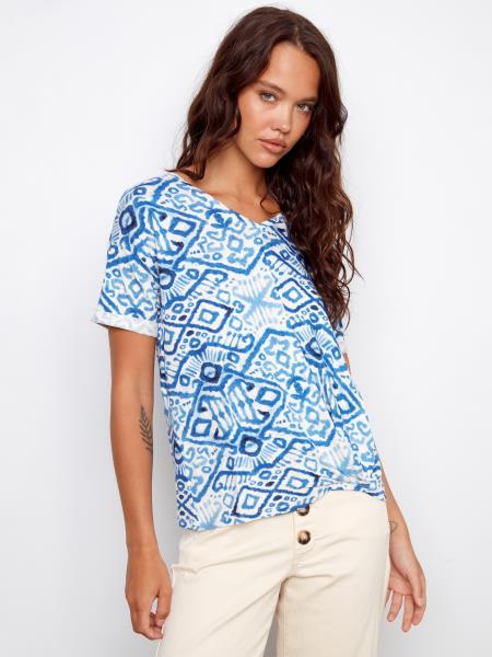 T-shirt col en V C1335Y - Bordure