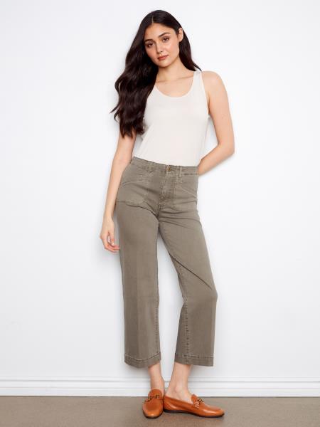 Pantalon en sergé à jambe large C5660R - Sauge