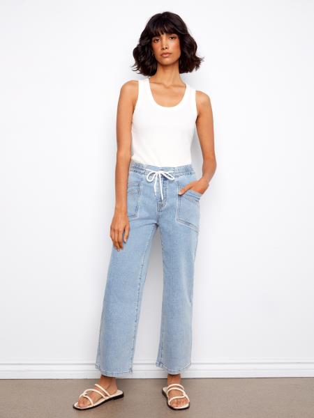 Pantalon en denim à jambe large C5738 - Bleu doux