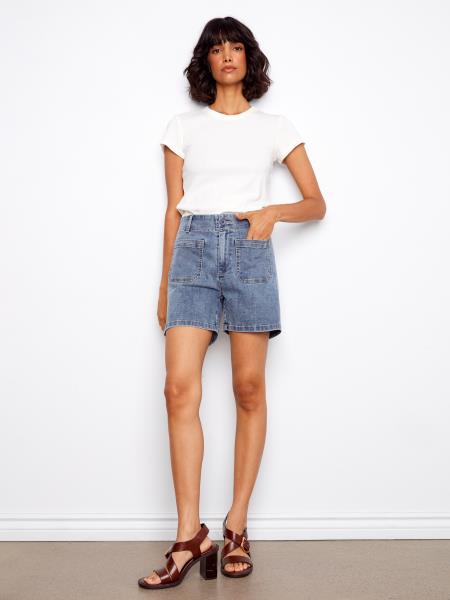 Charlie B | Short en denim à poches plaquées C8051RR - Bleu moyen