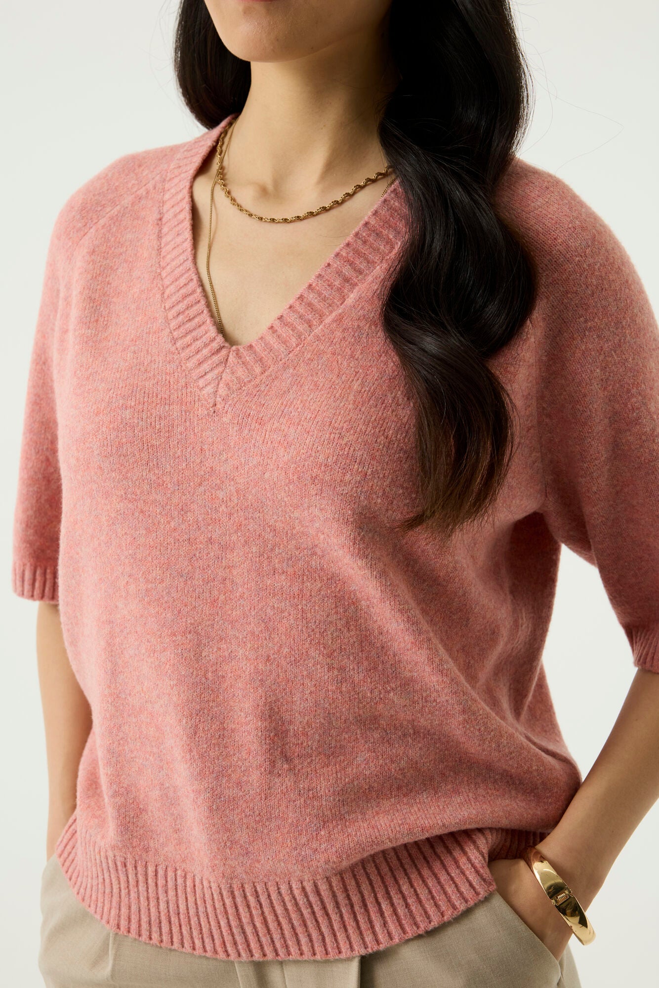 T-shirt manches 3/4 vieux rose