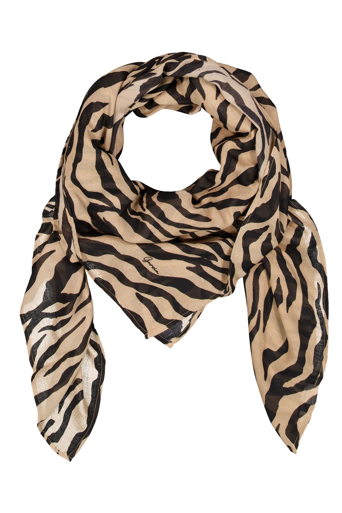 Foulard à imprimé zébré noir sur fond beige