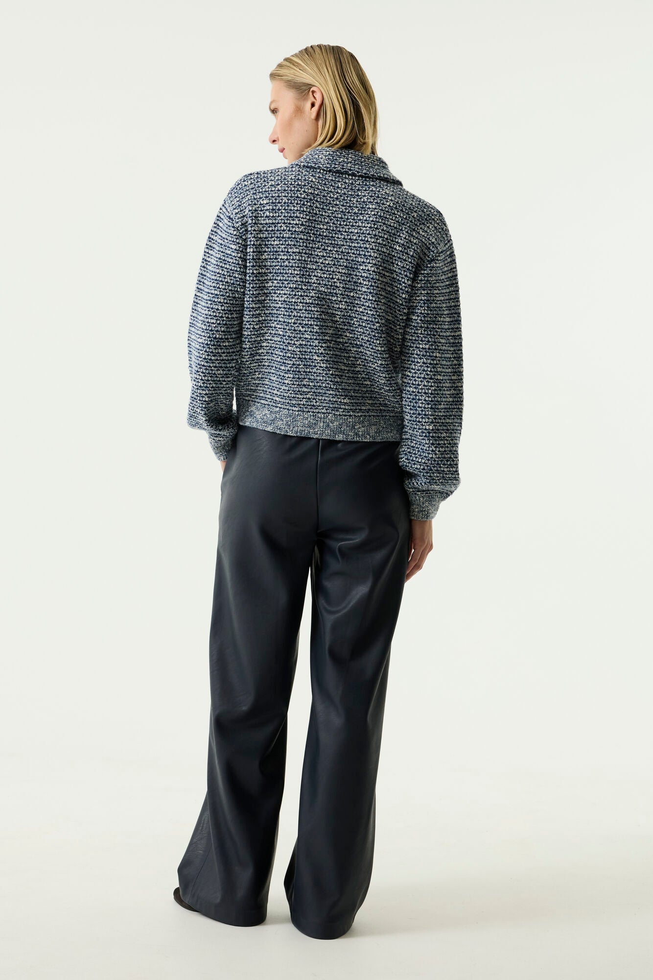 Cardigan chiné marine à col chemise