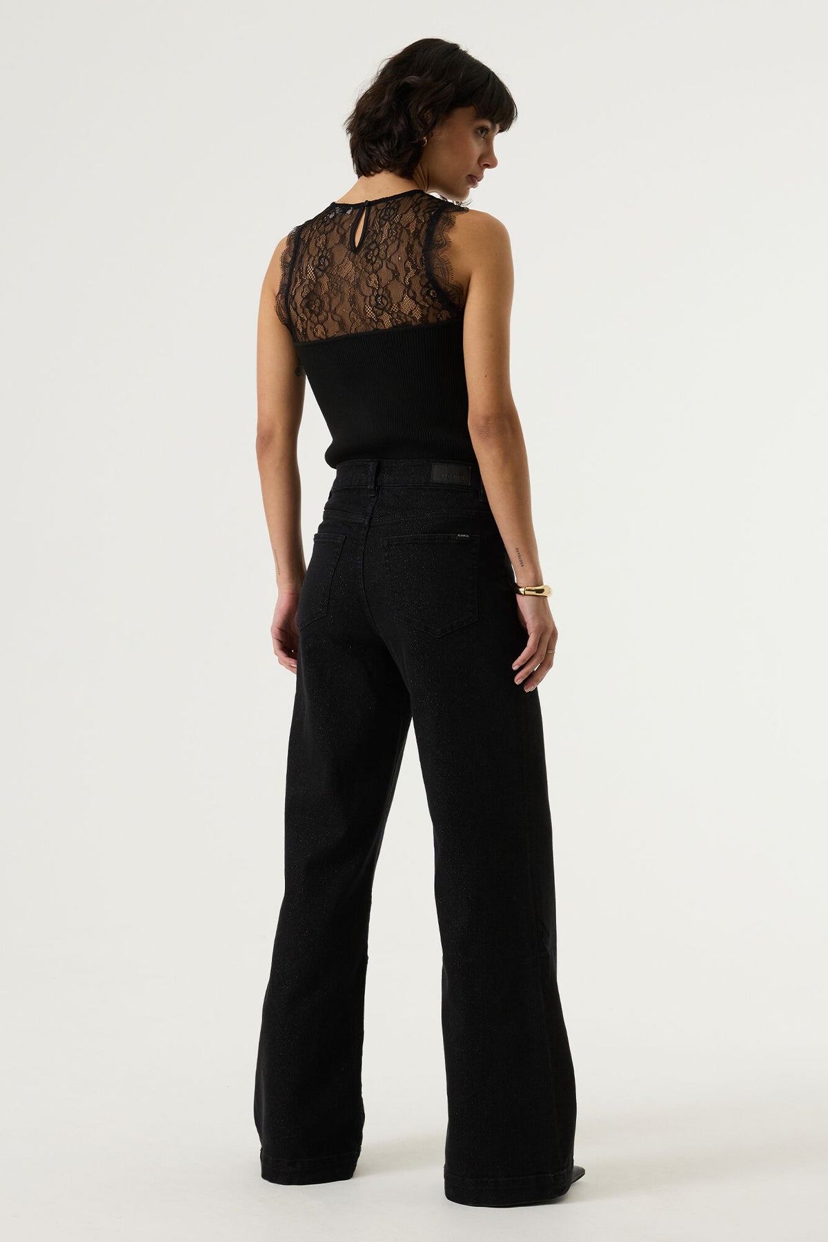 Camisole noire plissée dentelle