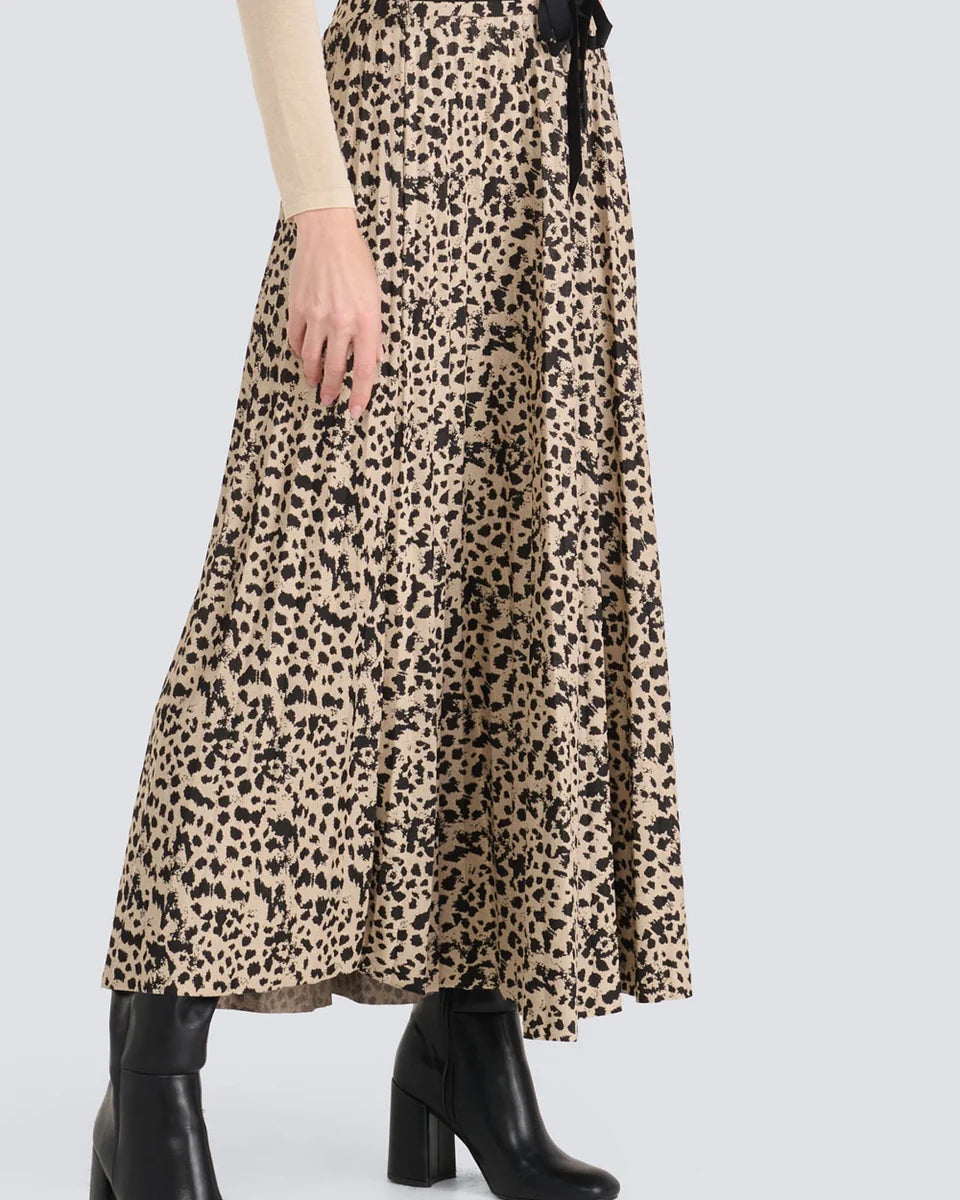 Jupe plissée léopard beige