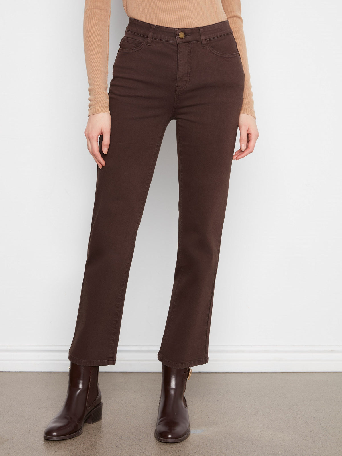 Pantalon à jambe droite en sergé - Café