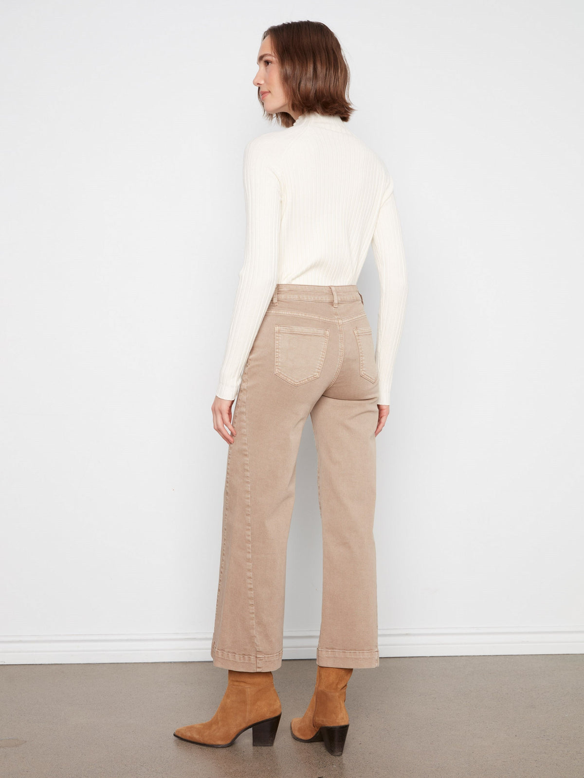 Pantalon en sergé à jambe large avec panneaux latéraux - Latté