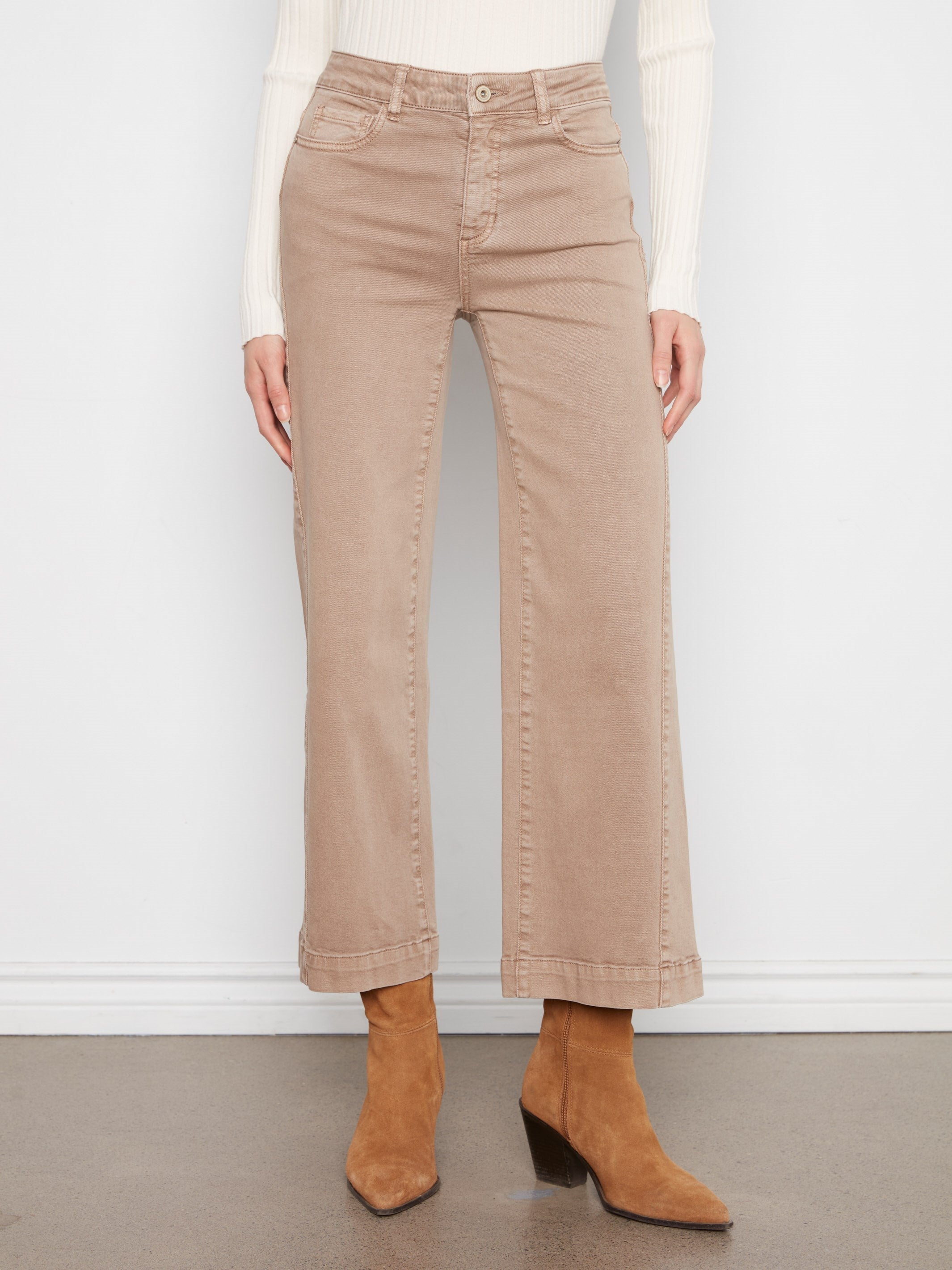Pantalon en sergé à jambe large avec panneaux latéraux - Latté