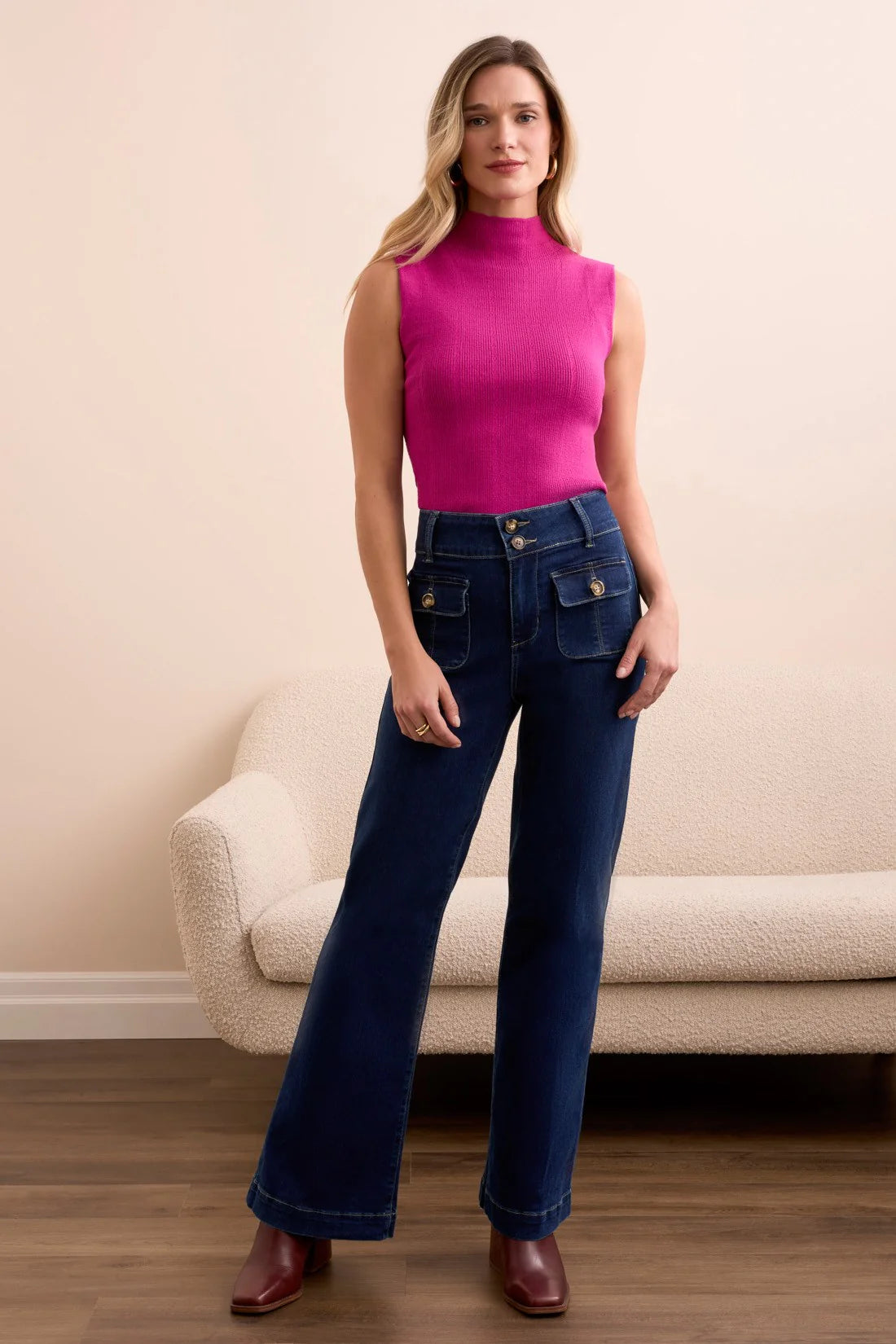Tribal Brooke jeans palazzo, poches plaquées
