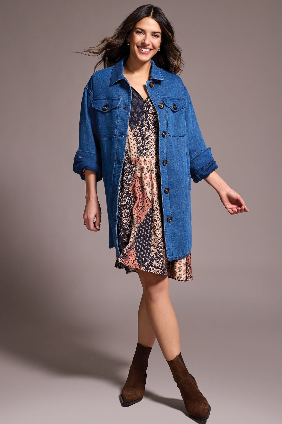 Tribal Veste matelassée longue à boutons