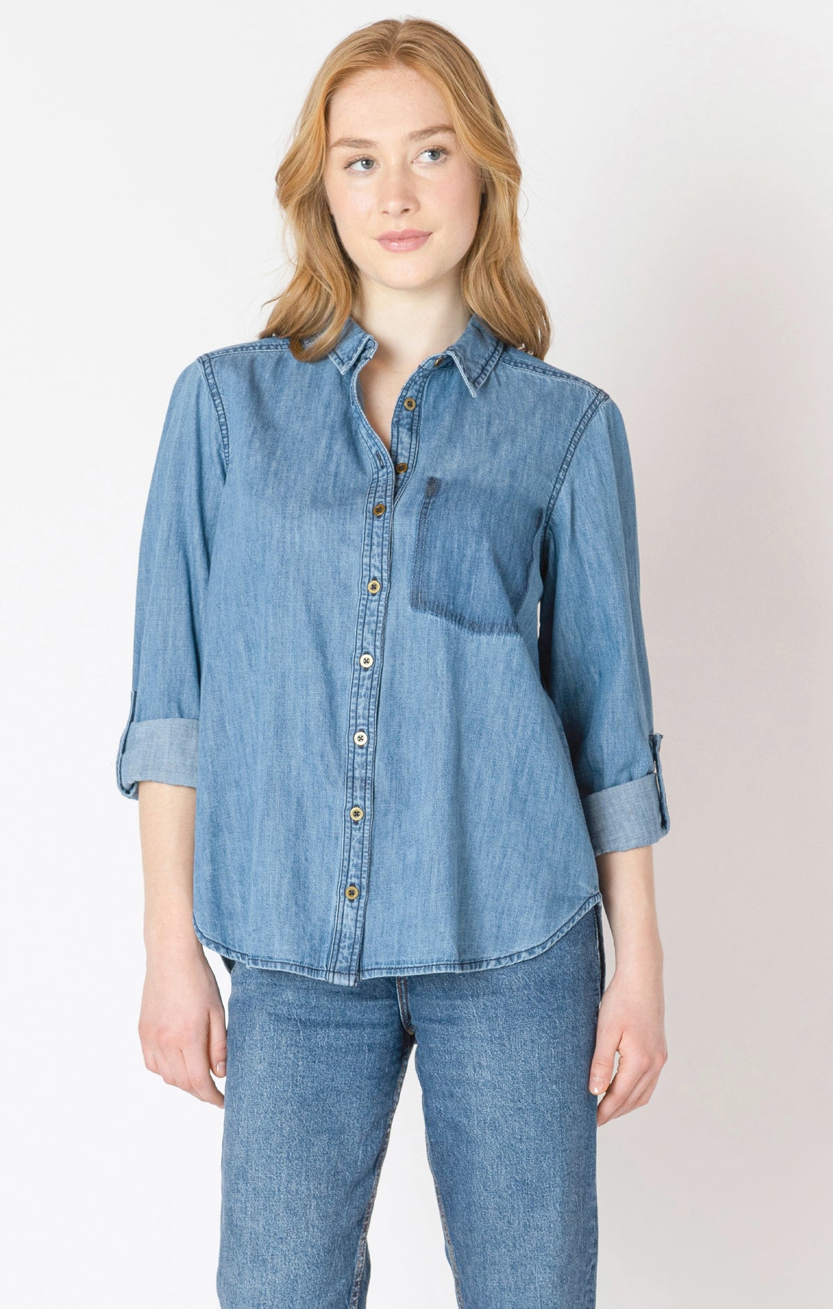 DEX Chemise en jean à poches délavées