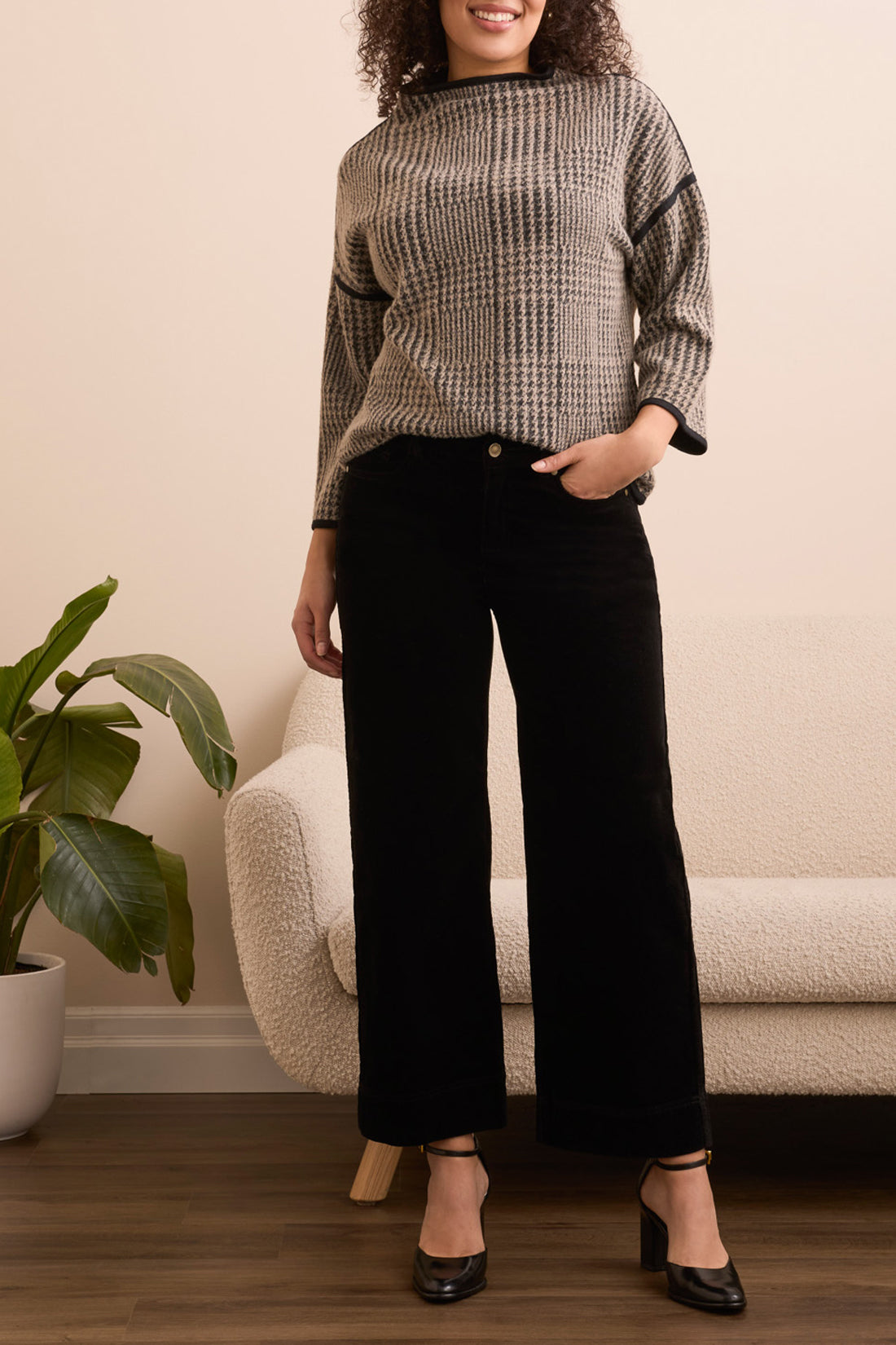 Tribal Pantalon corduroy, taille haute, jambe large, choix de couleurs